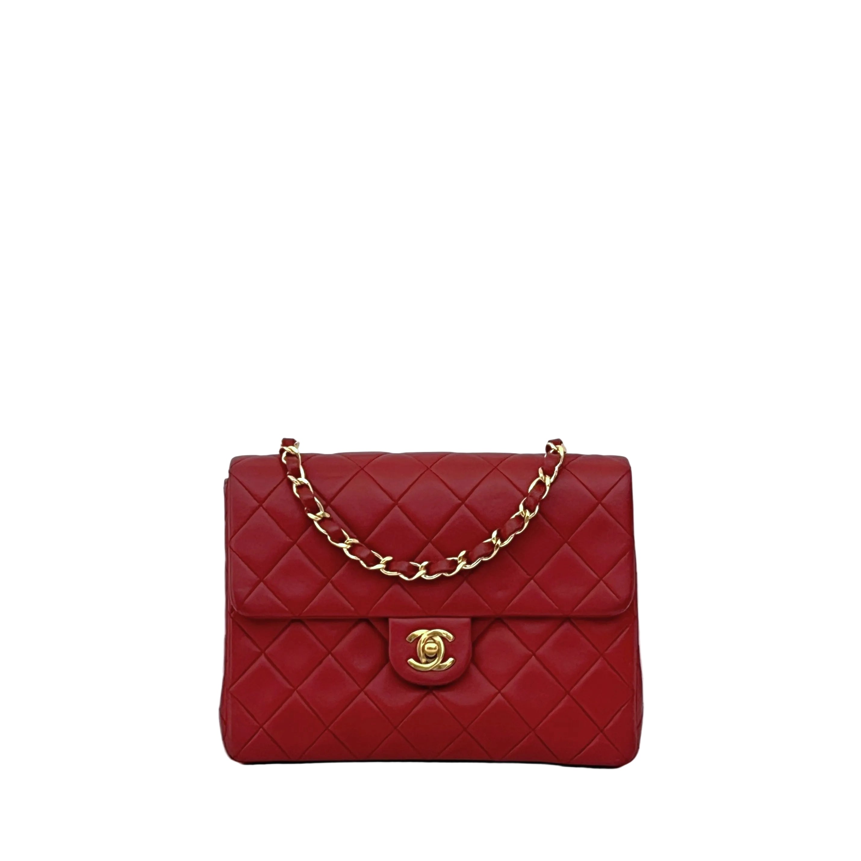 CHANEL Classic Mini Rectangular Shoulder Bag Red Lambskin 1989-1991