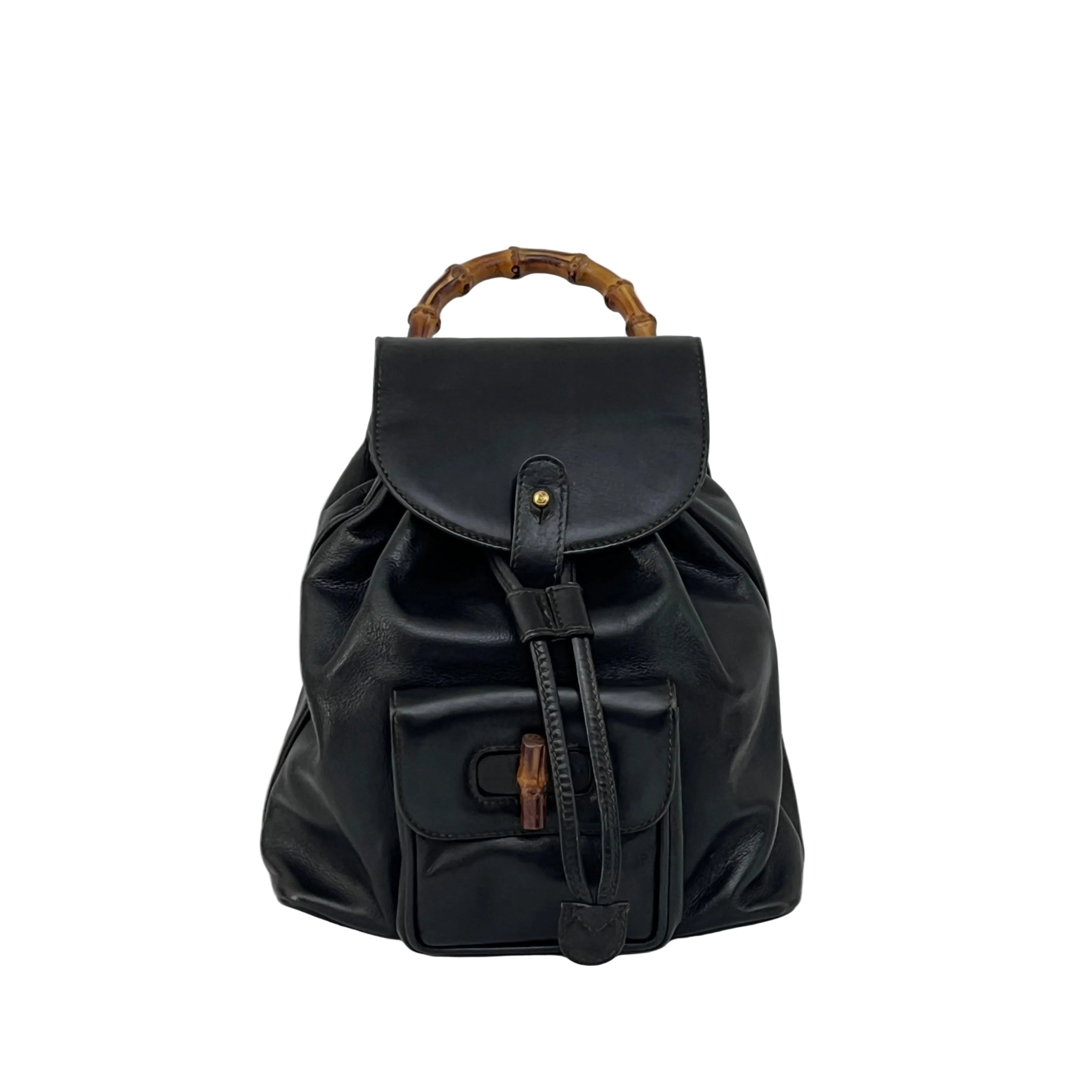 Sac GUCCI Bamboo Backpack Small cuir lisse noir