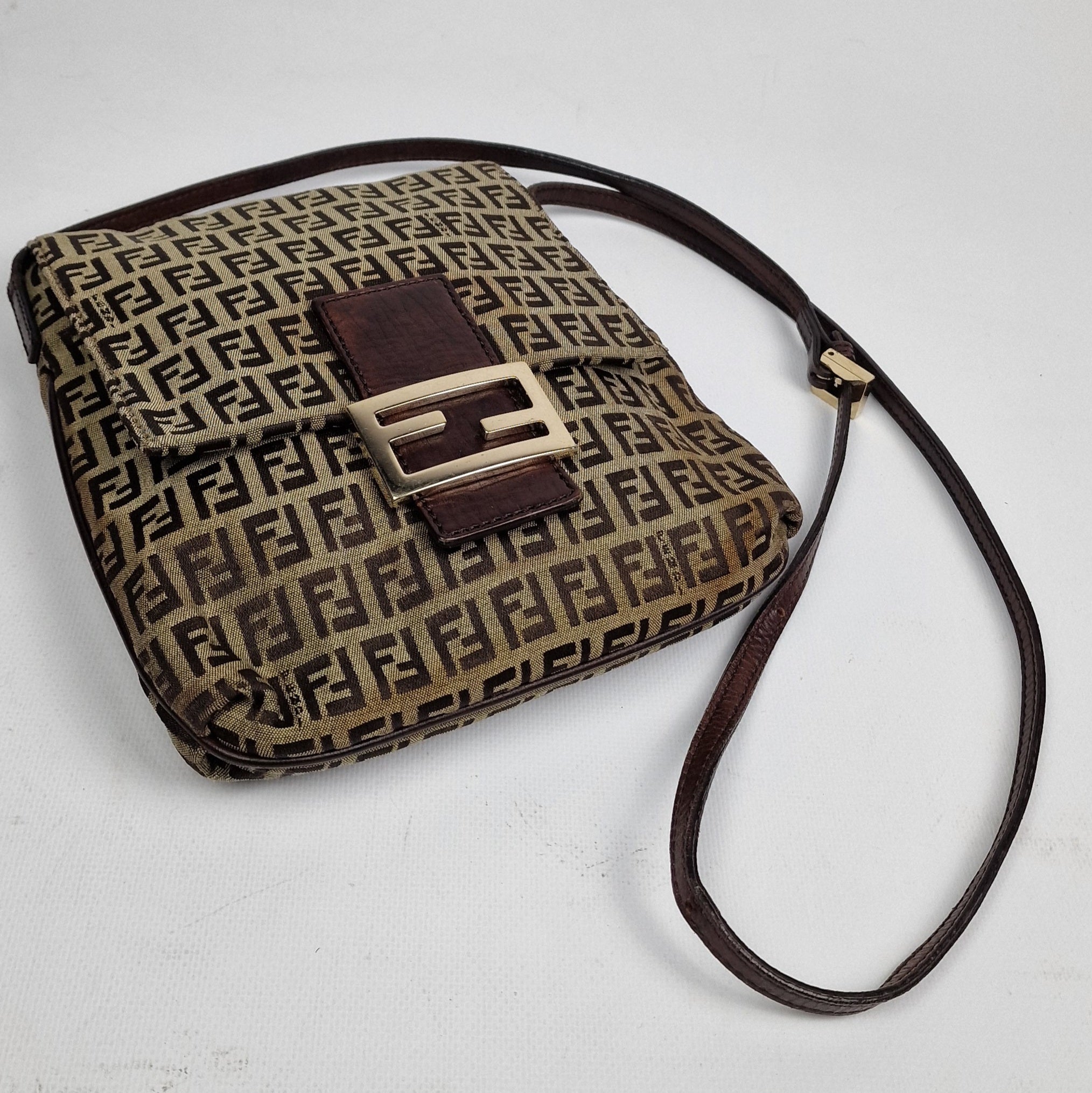 Sac à main FENDI Zucca toile et cuir marron
