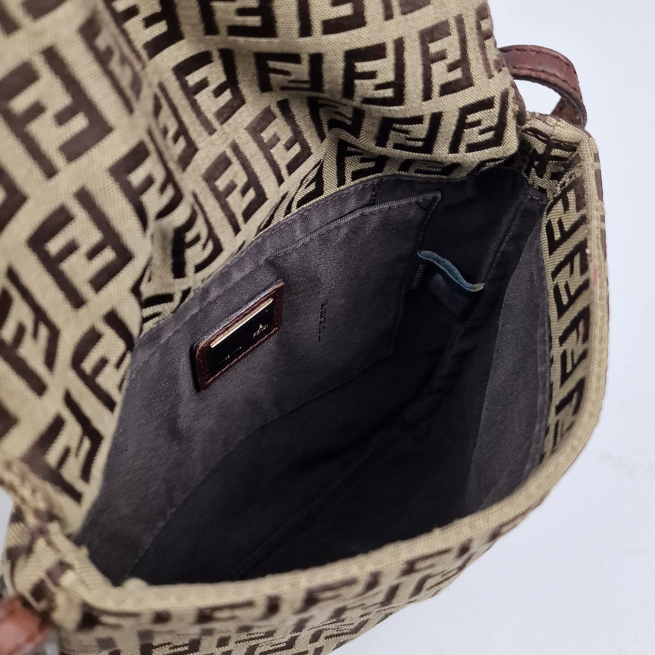 Sac à main FENDI Zucca toile et cuir marron