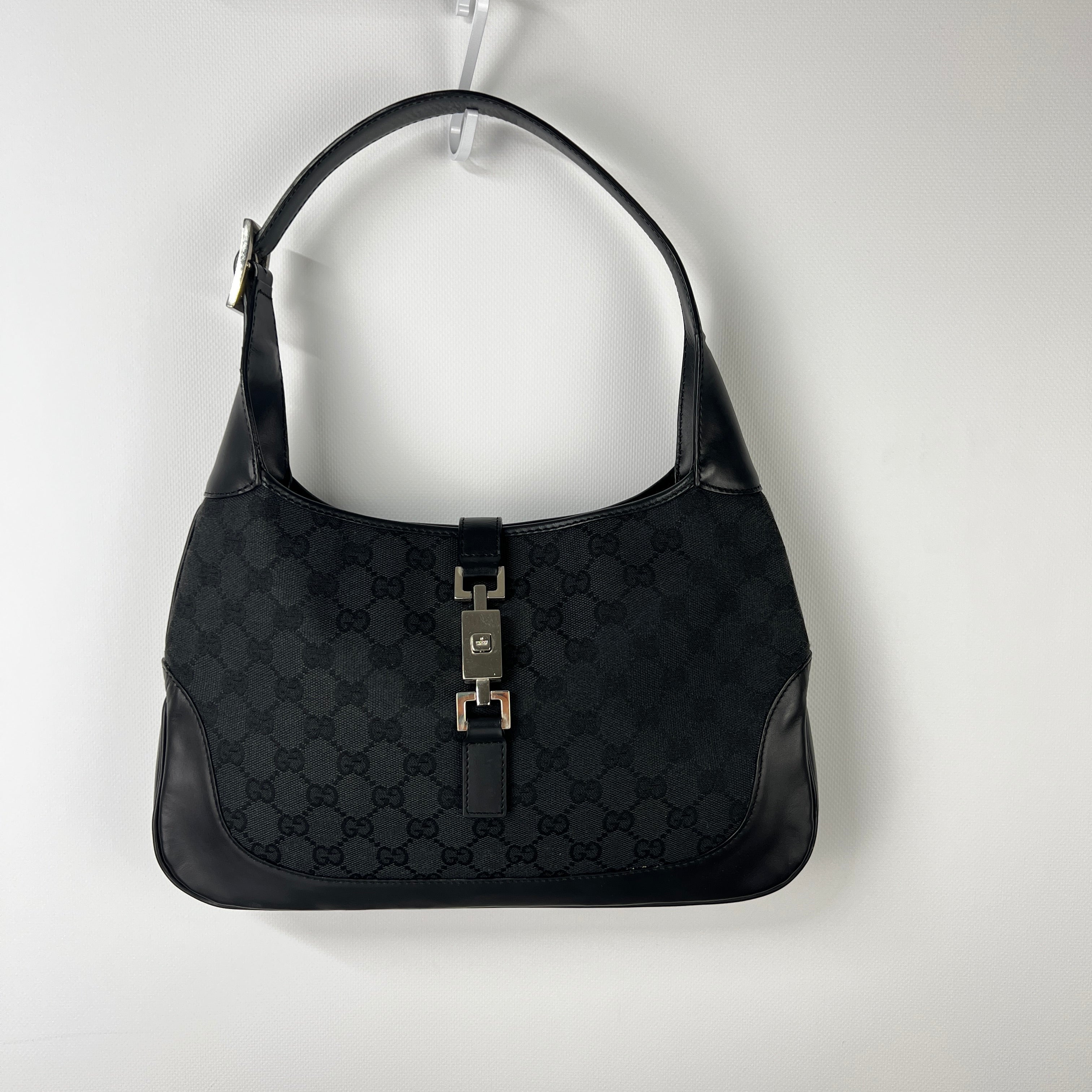 GUCCI Jackie canvas and black leather handbag