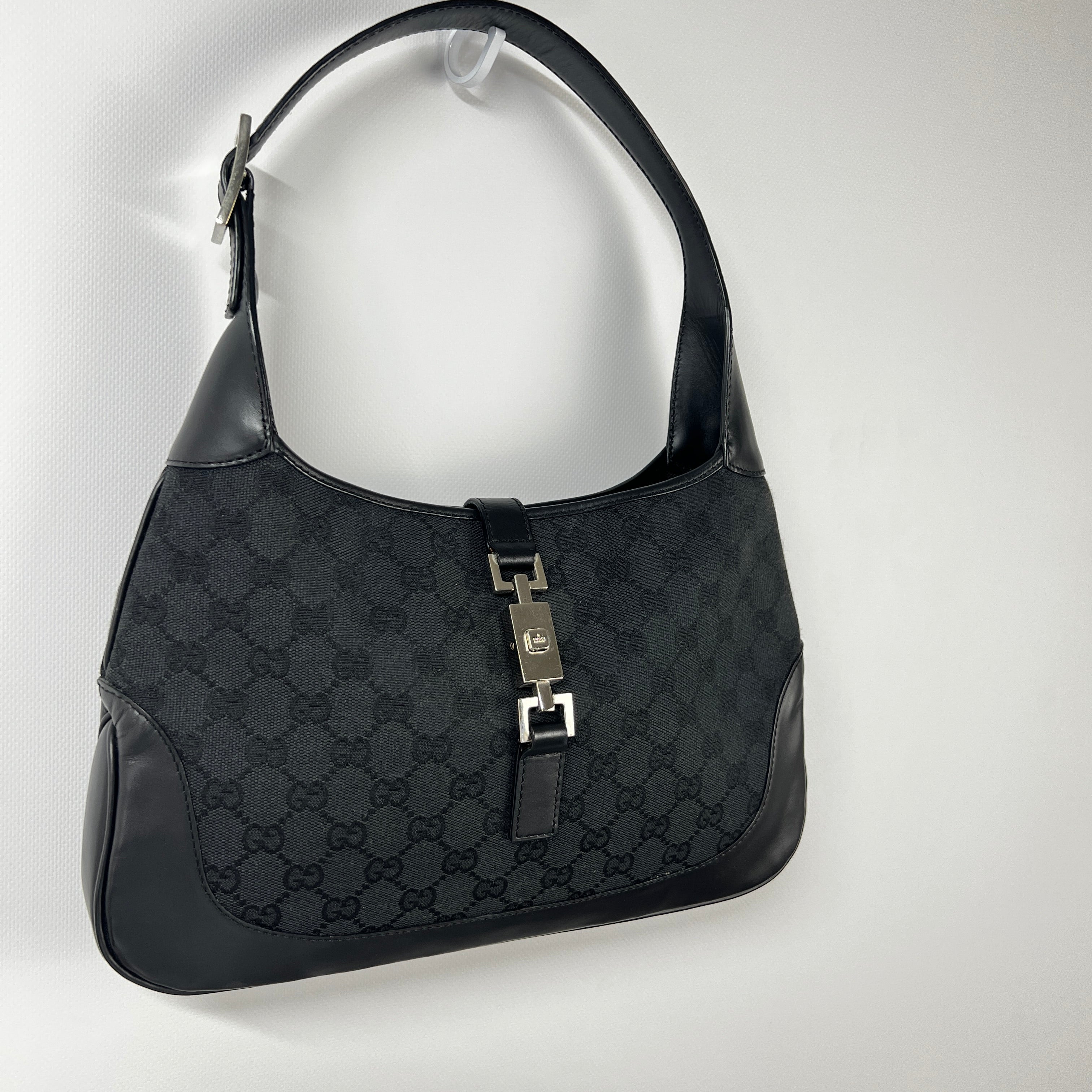 GUCCI Jackie canvas and black leather handbag