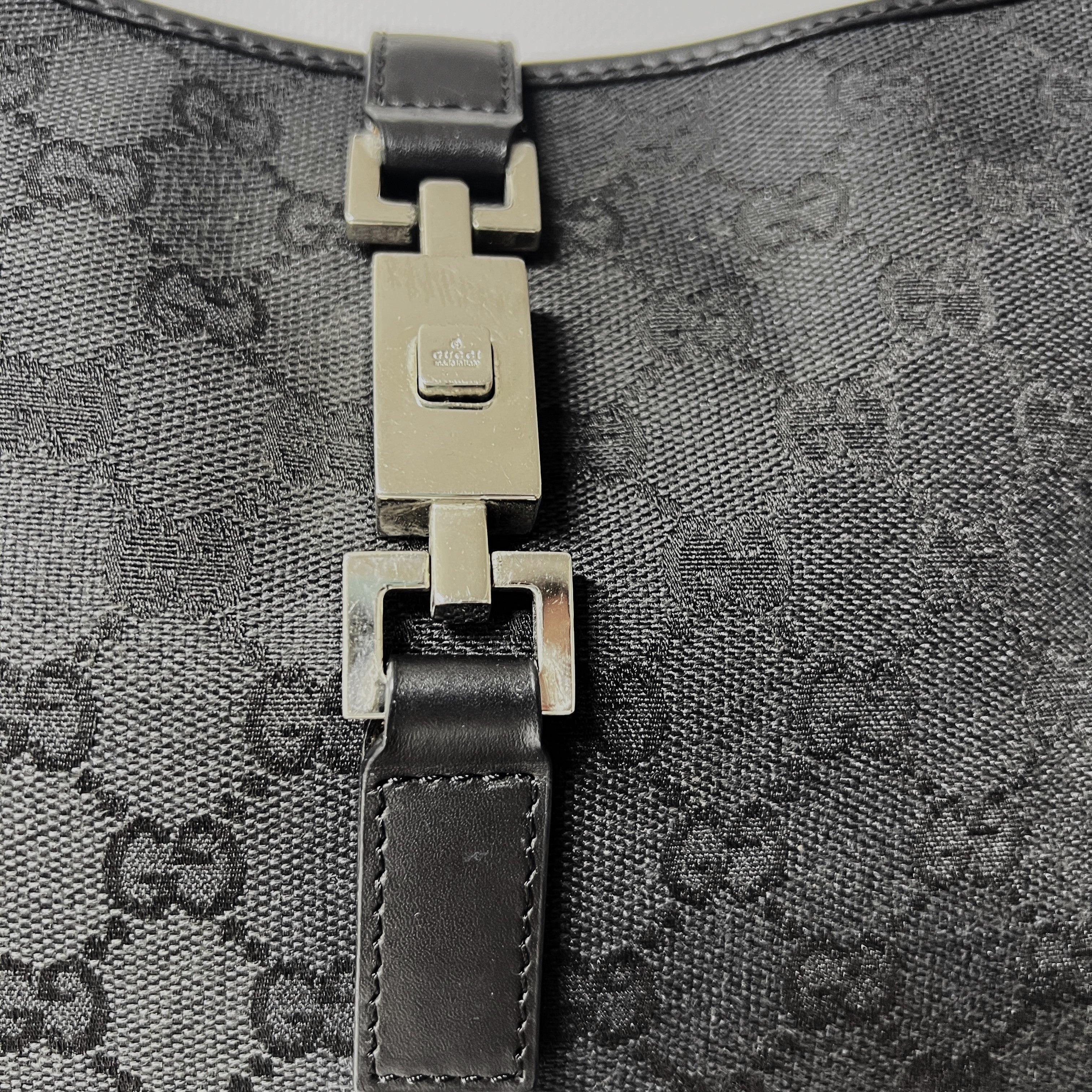 GUCCI Jackie canvas and black leather handbag