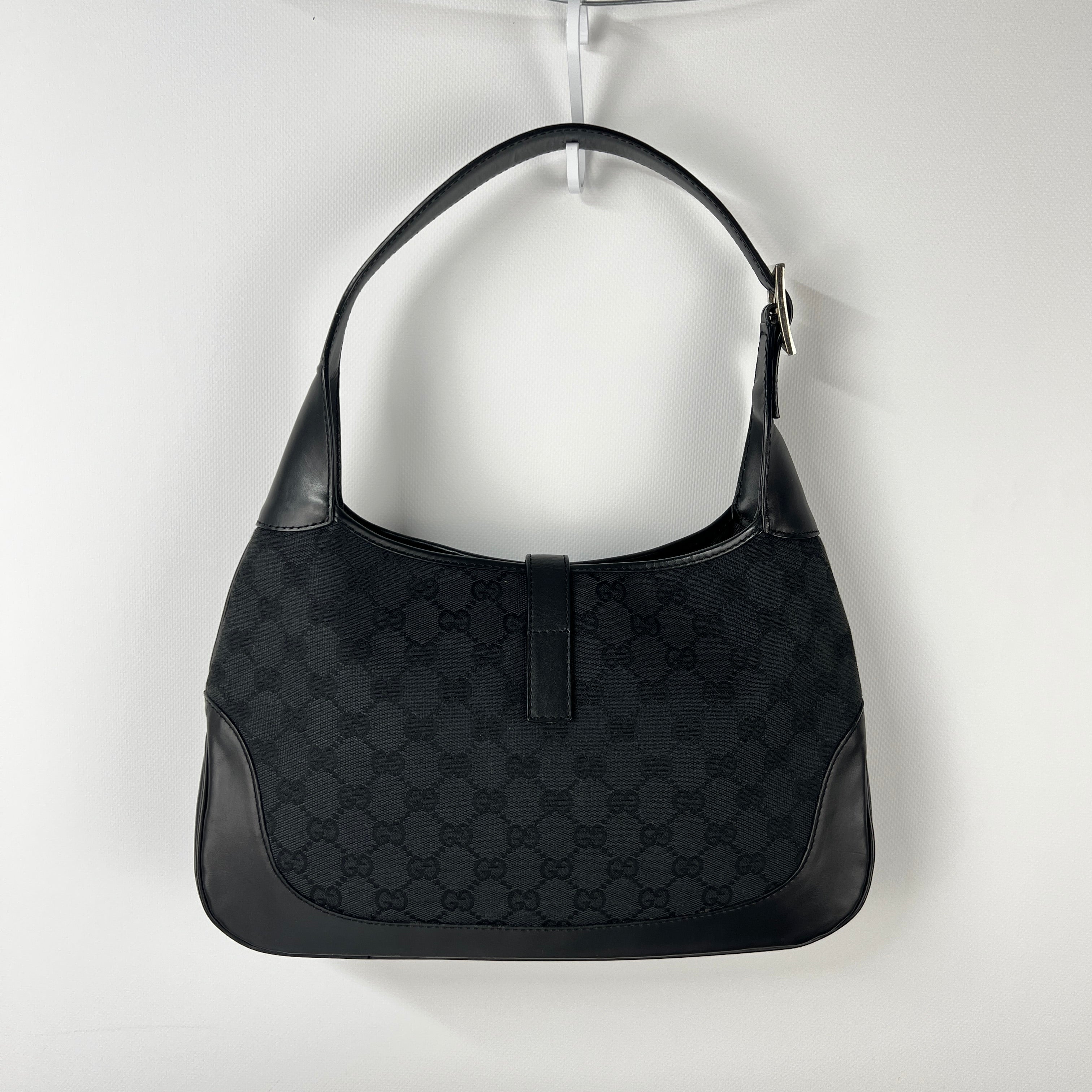 GUCCI Jackie canvas and black leather handbag