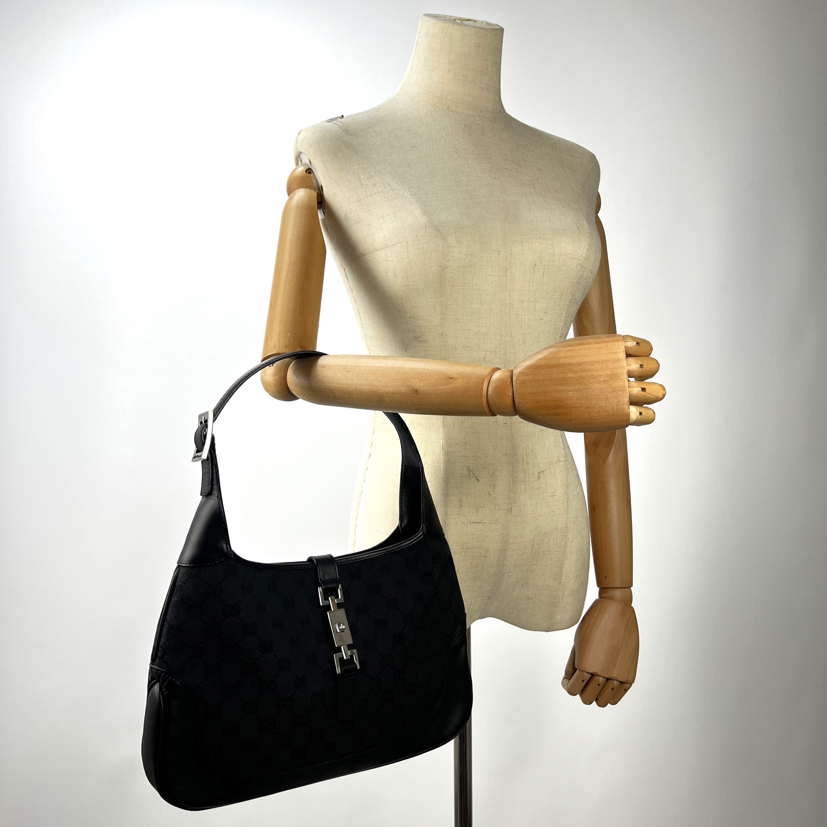 GUCCI Jackie canvas and black leather handbag