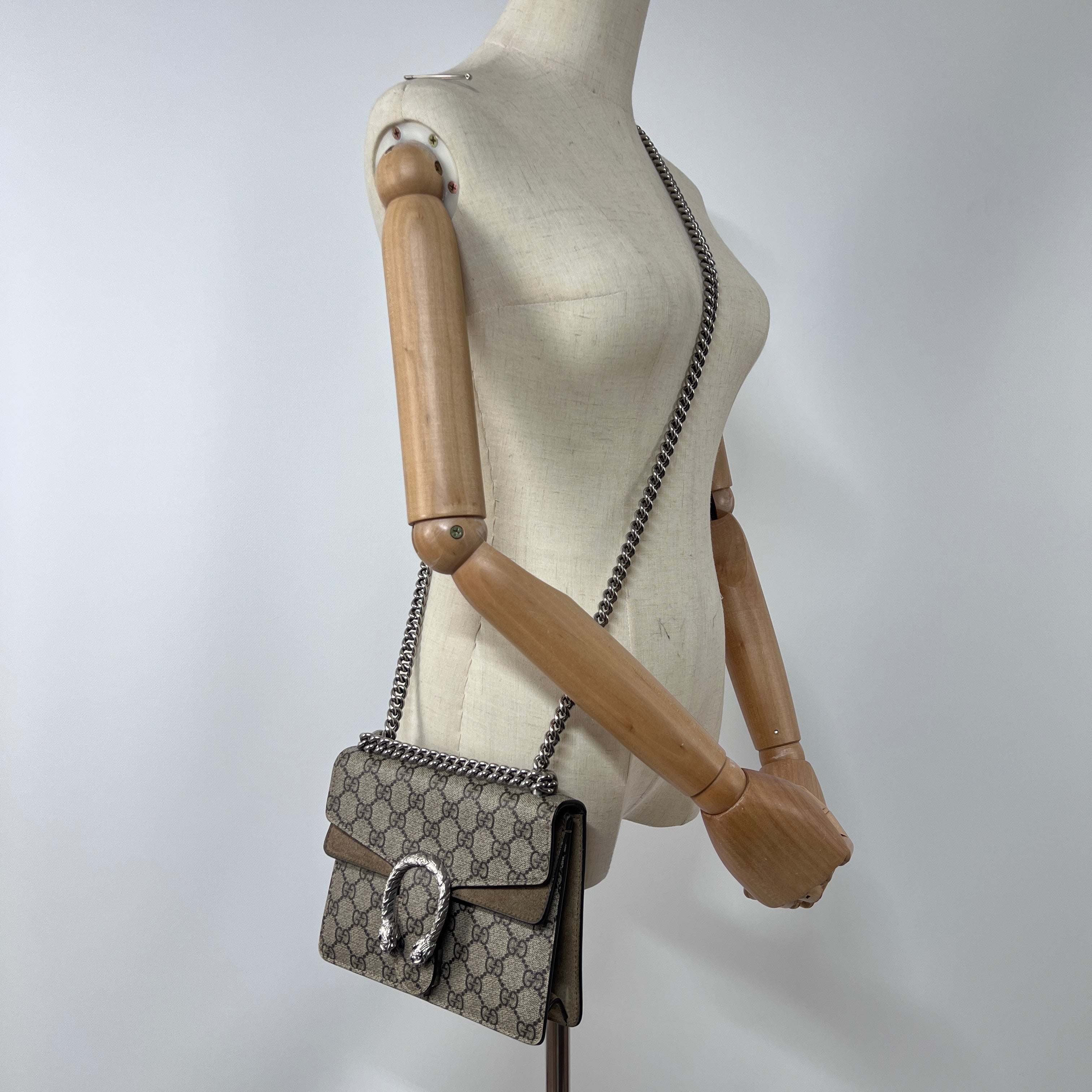 GUCCI Dionysus canvas and brown leather handbag