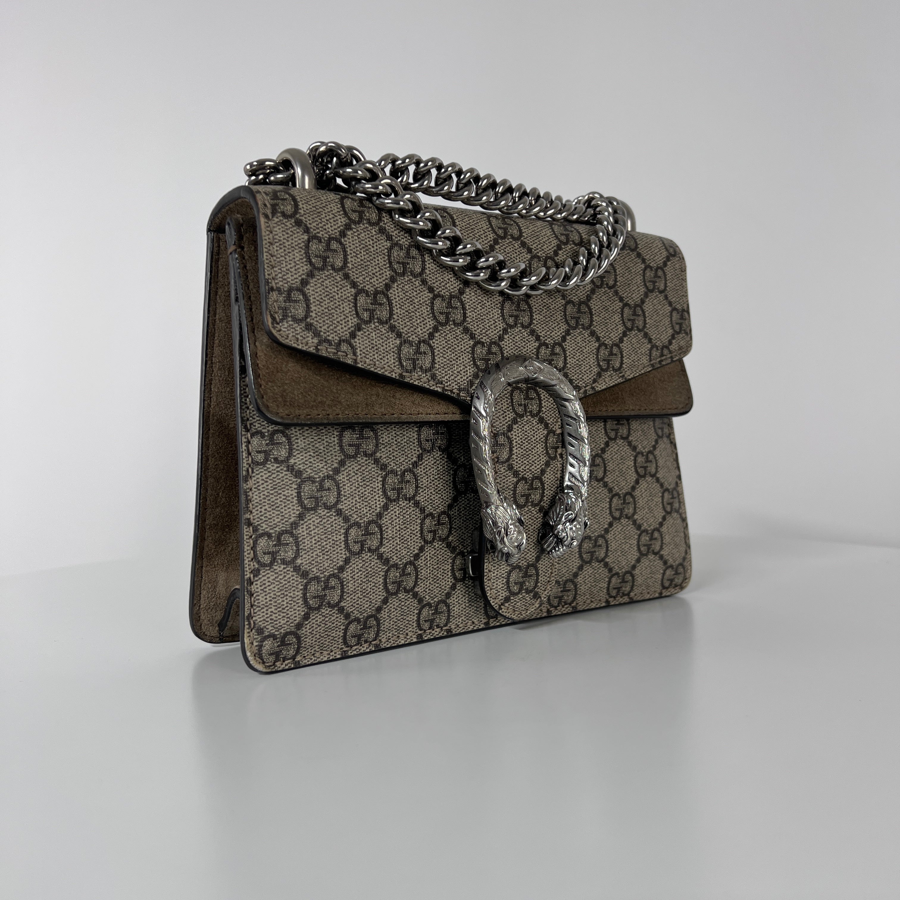 GUCCI Dionysus canvas and brown leather handbag