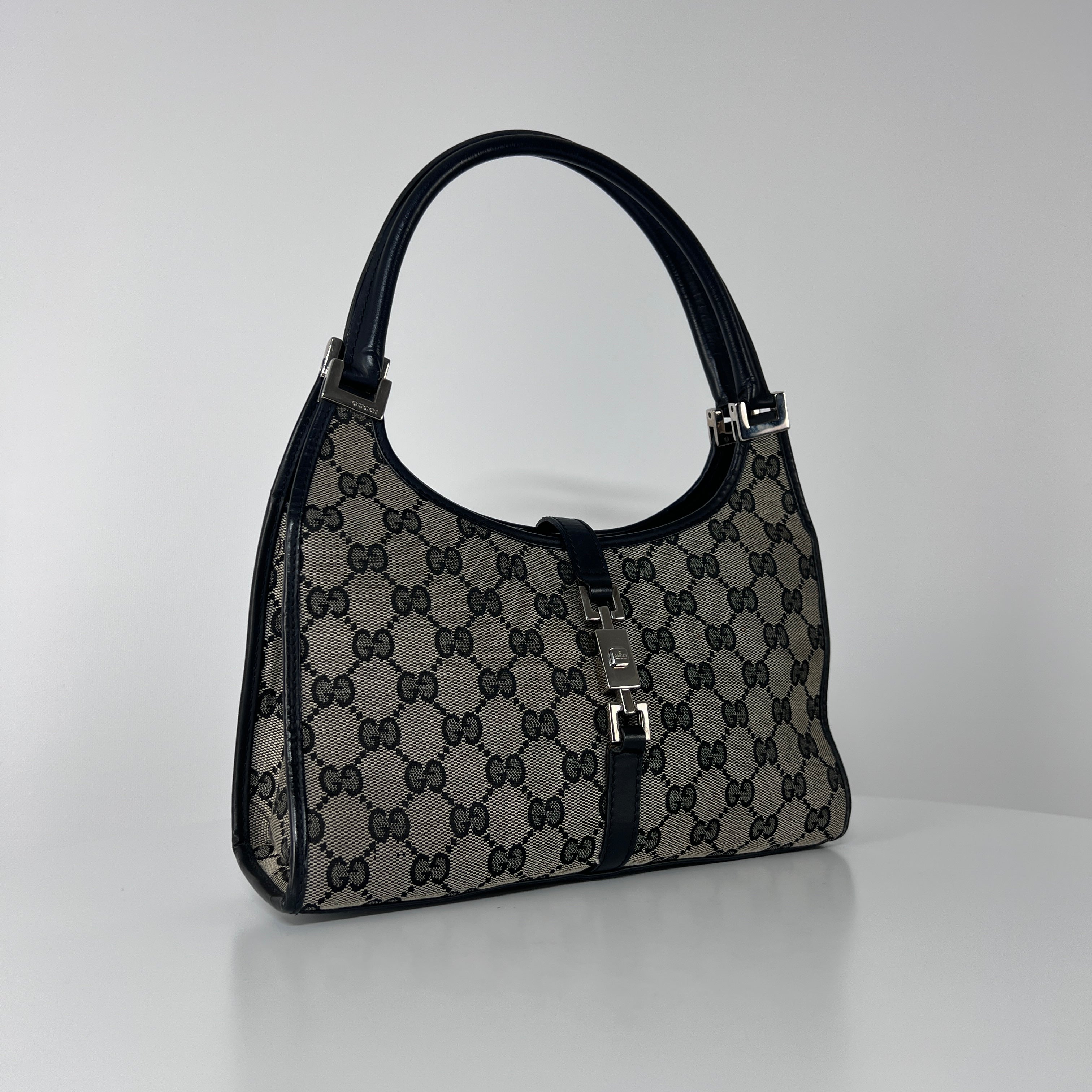 GUCCI Jackie canvas and brown leather handbag