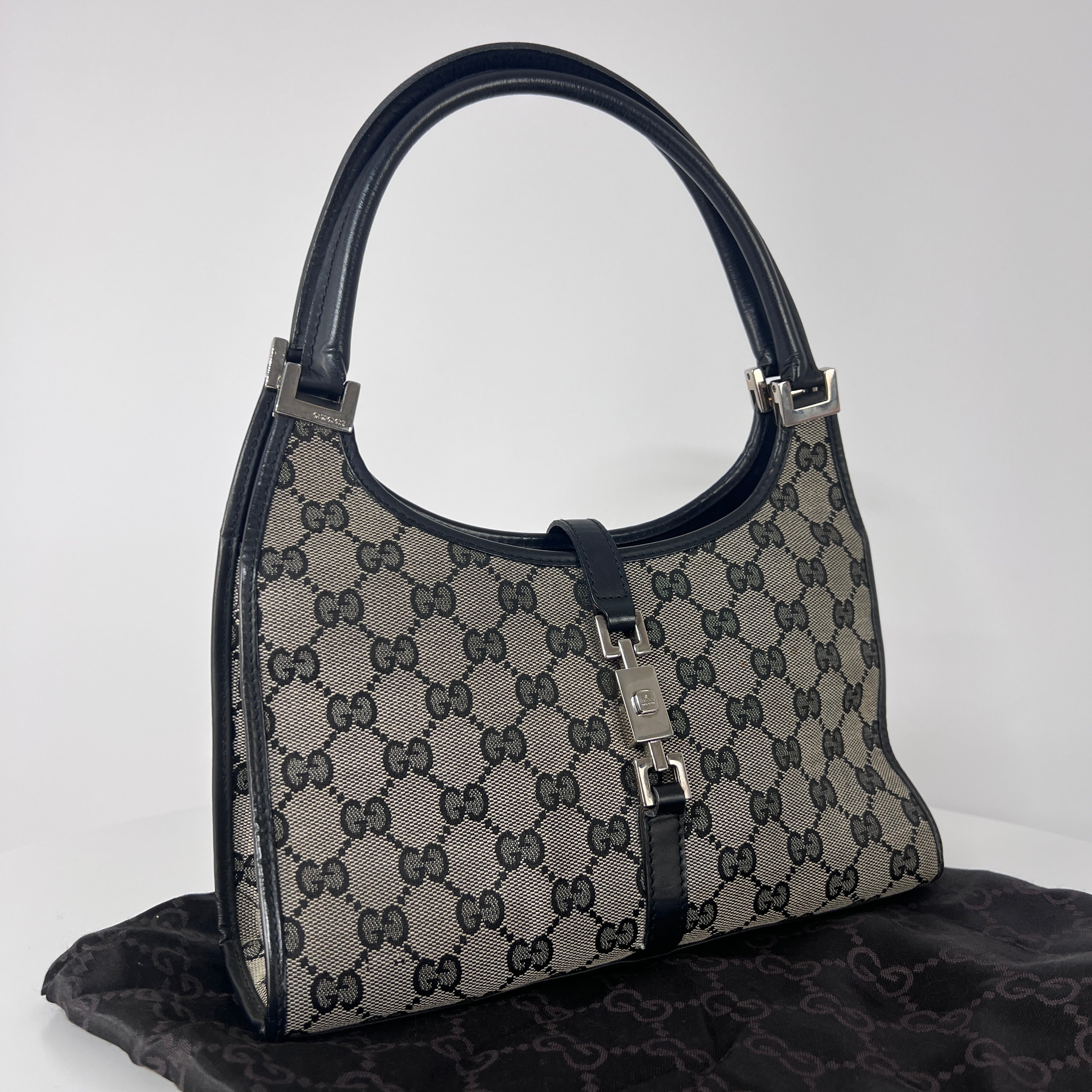 GUCCI Jackie canvas and brown leather handbag