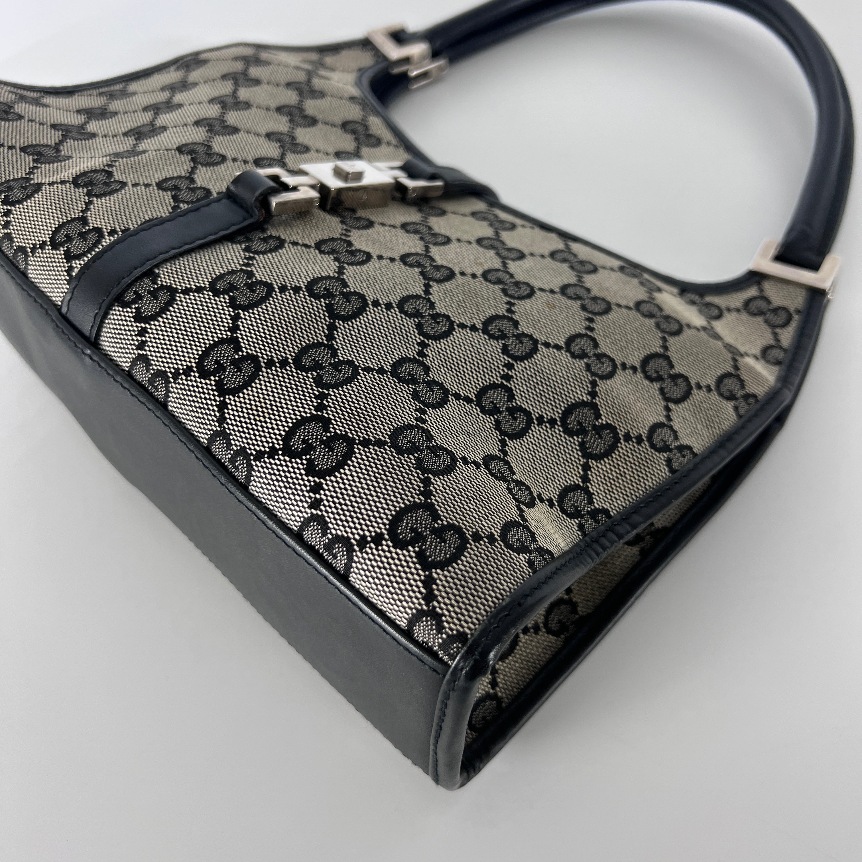 GUCCI Jackie canvas and brown leather handbag