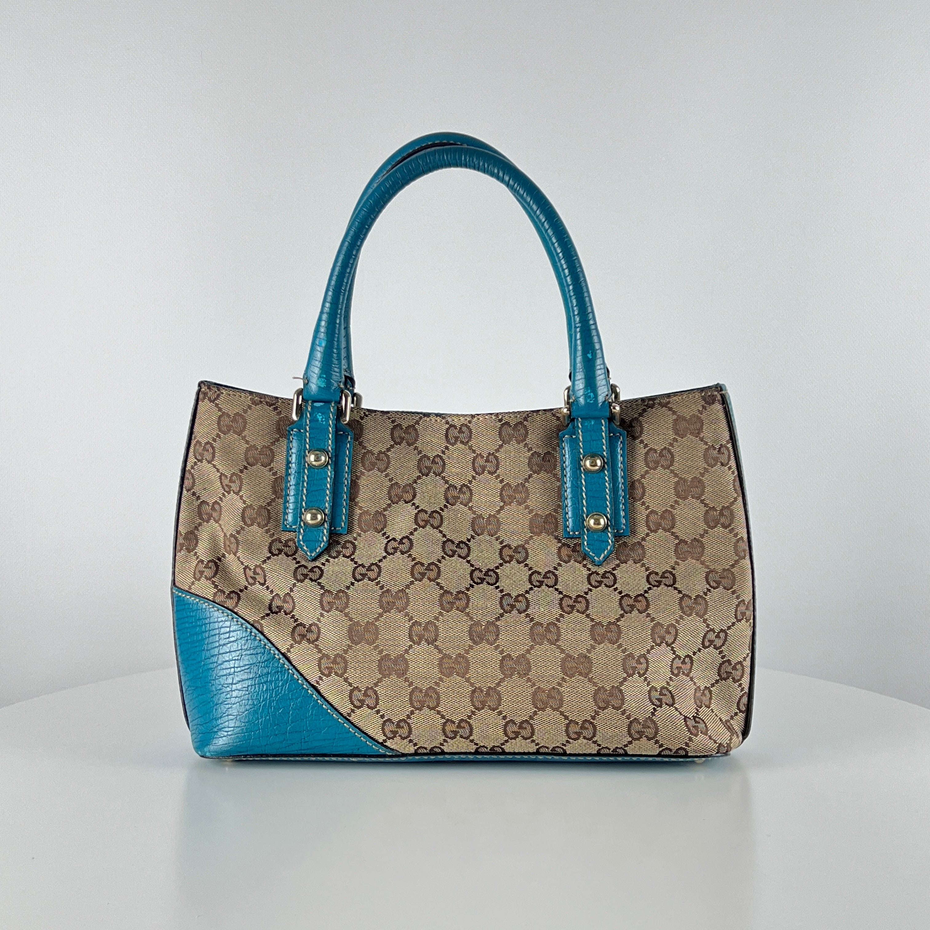 Sac à main GUCCI Horsebit toile et cuir bleu