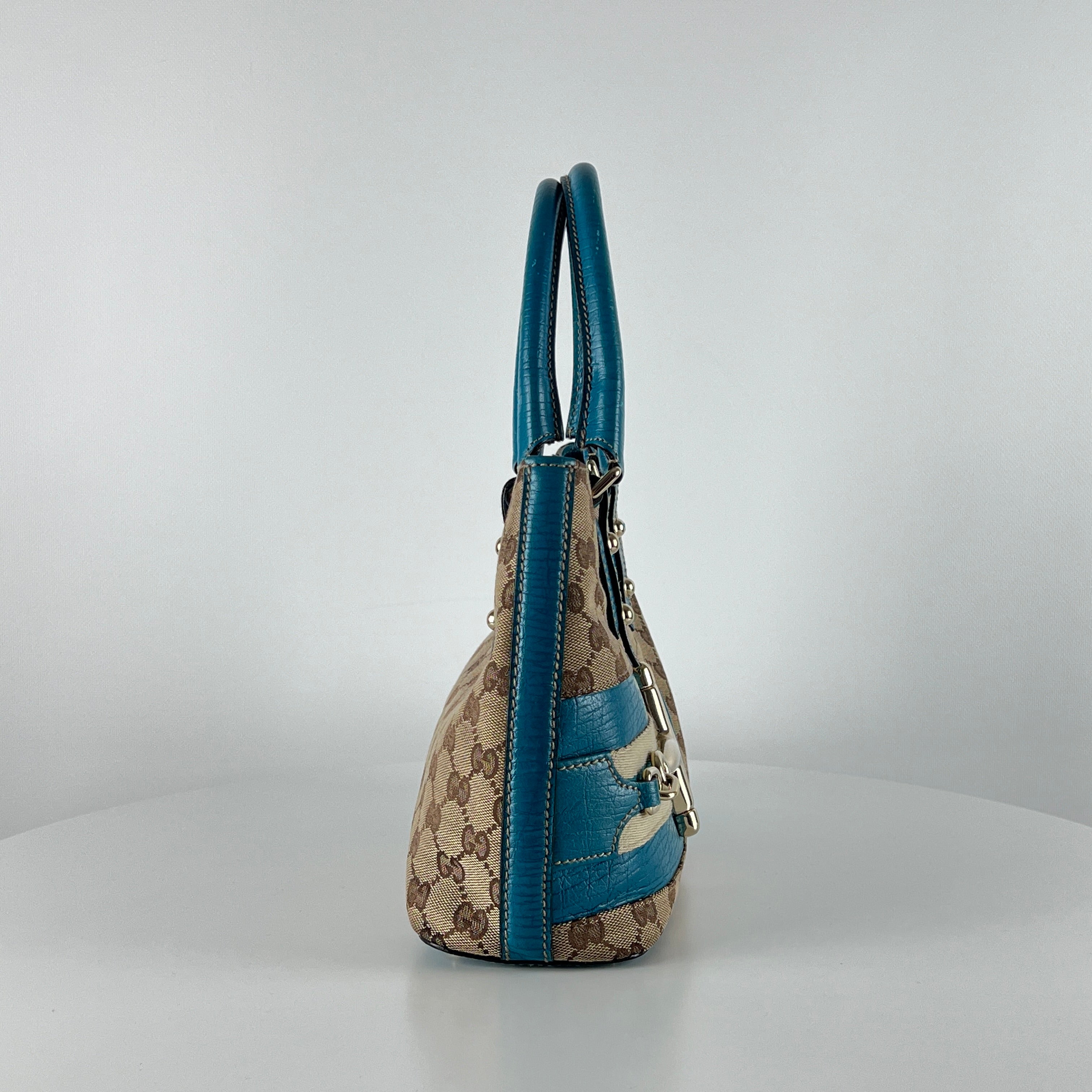 Sac à main GUCCI Horsebit toile et cuir bleu