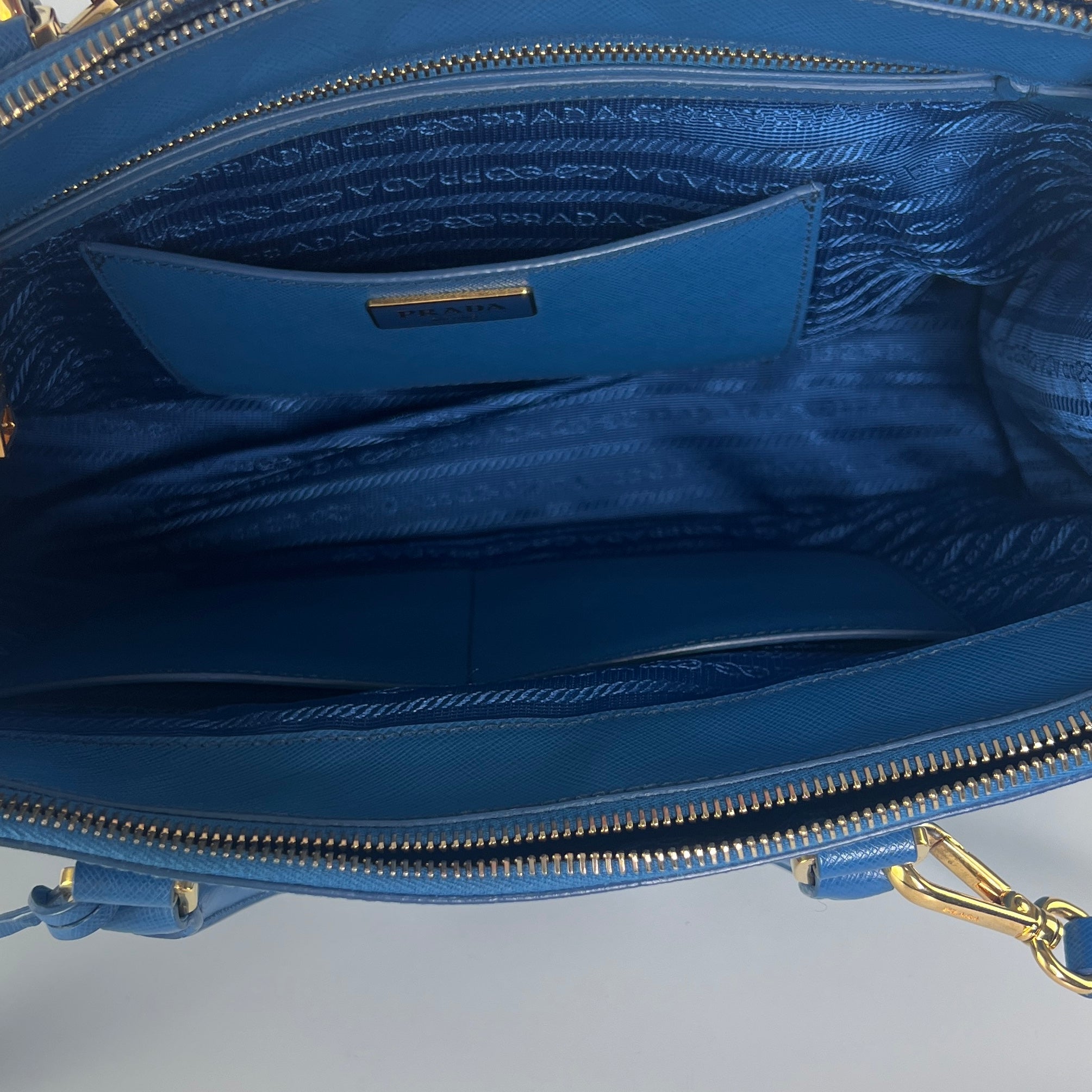 PRADA Galleria blue leather handbag