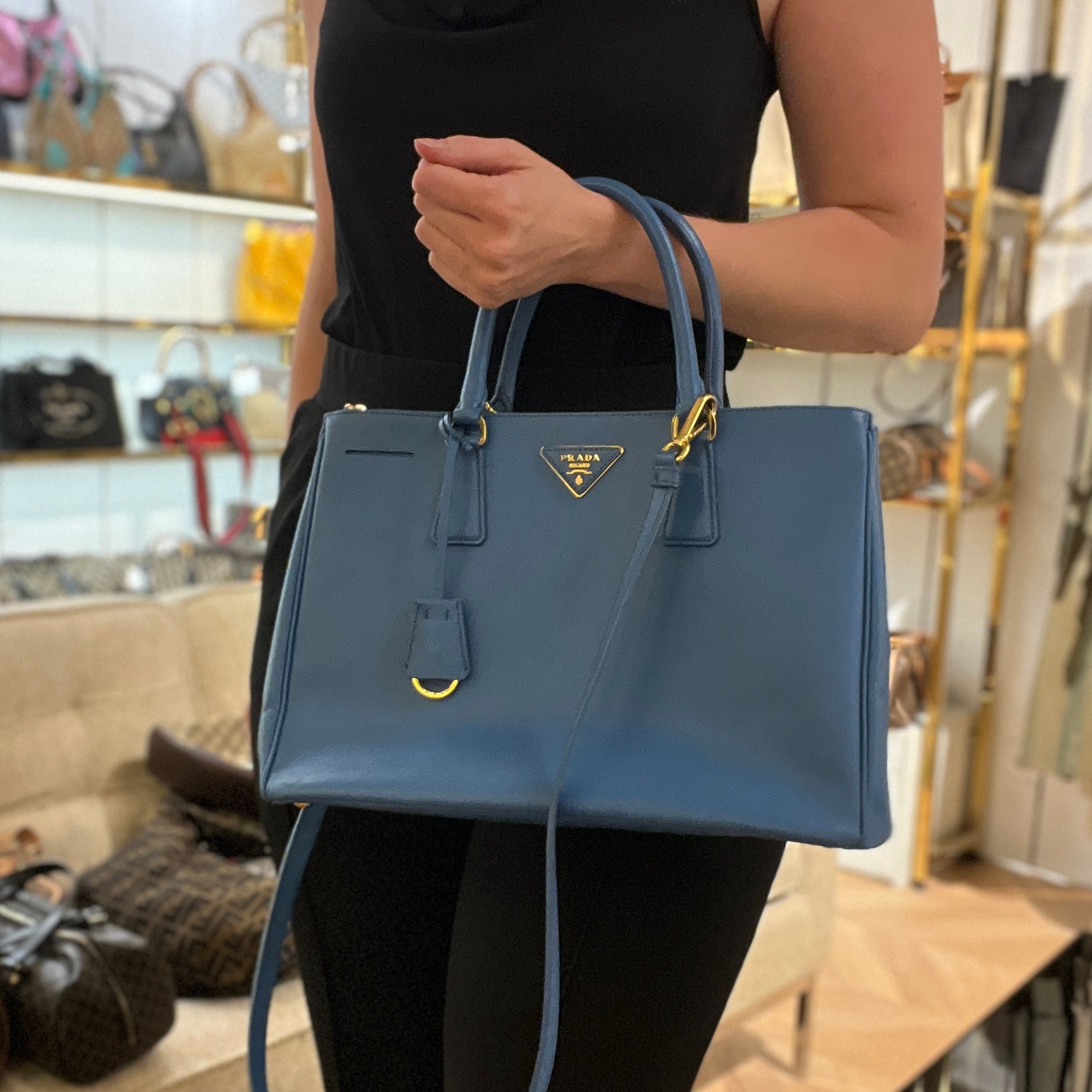 PRADA Galleria blue leather handbag