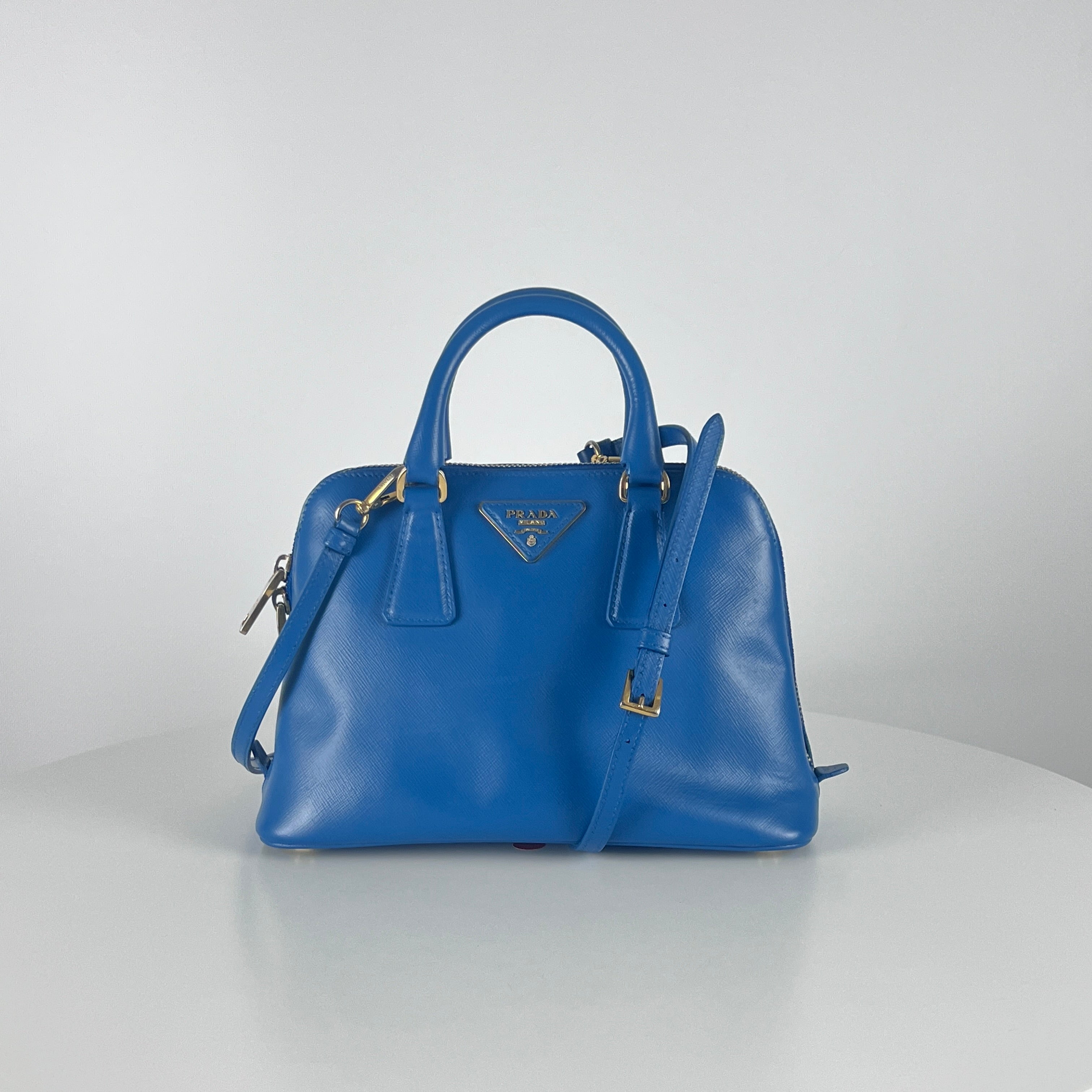 Sac à main PRADA Saffiano cuir bleu