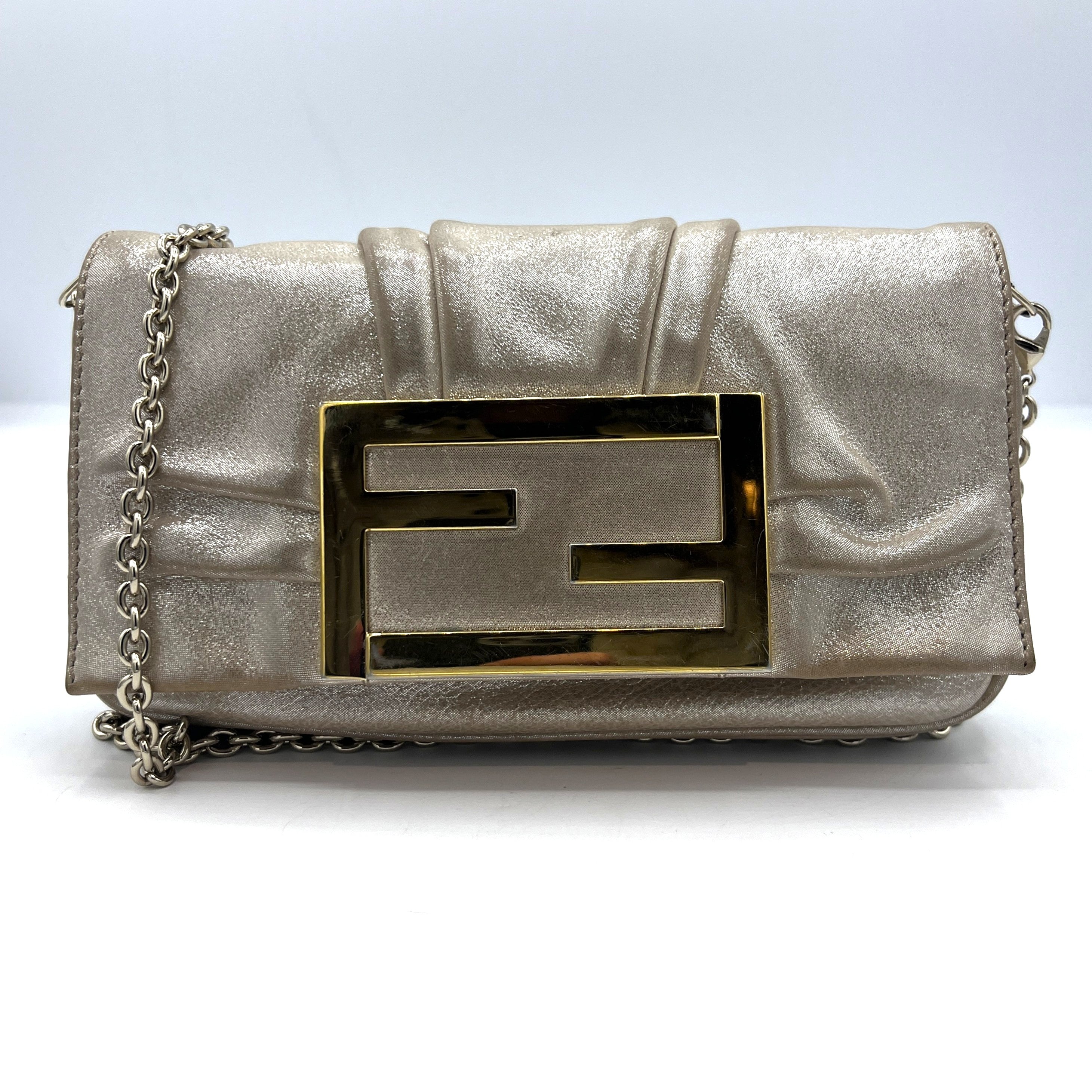 FENDI Metallic Mia handbag in beige leather