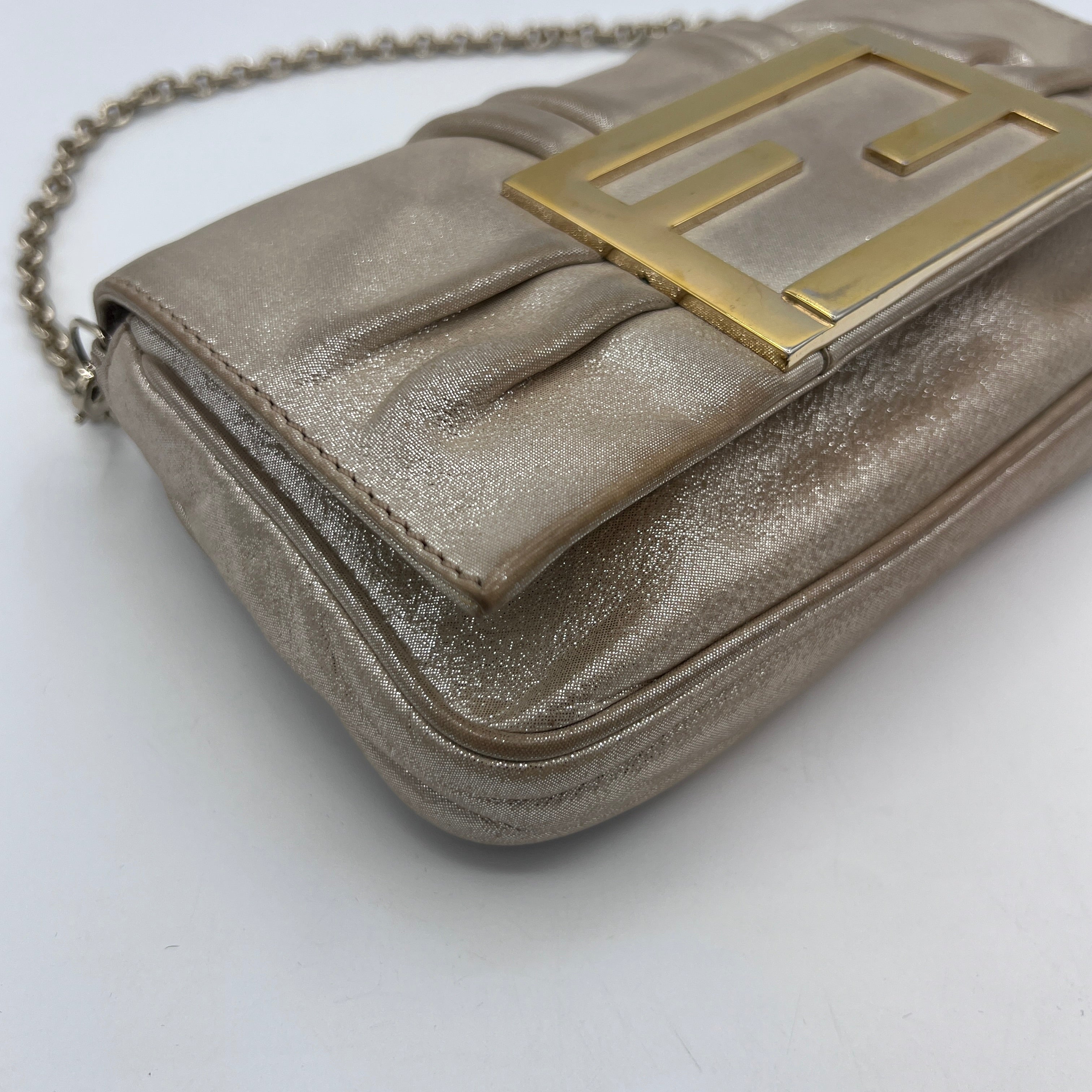 FENDI Metallic Mia handbag in beige leather