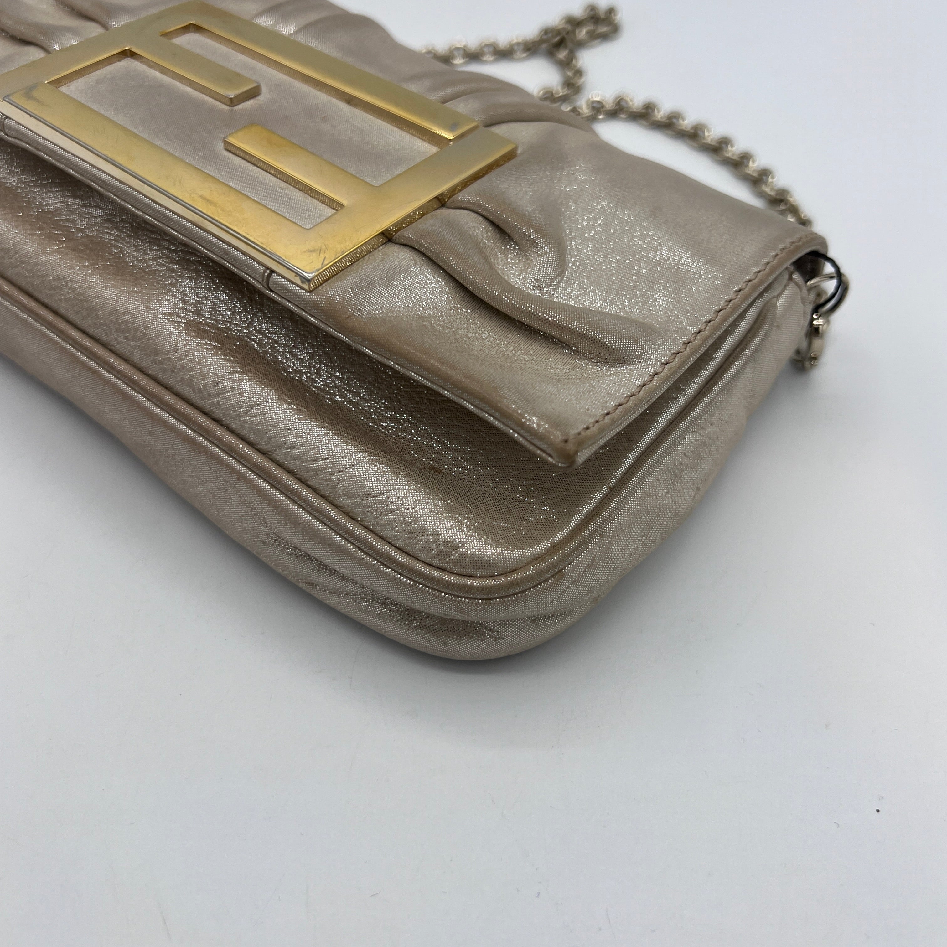 Sac à main FENDI Mettalic Mia cuir beige