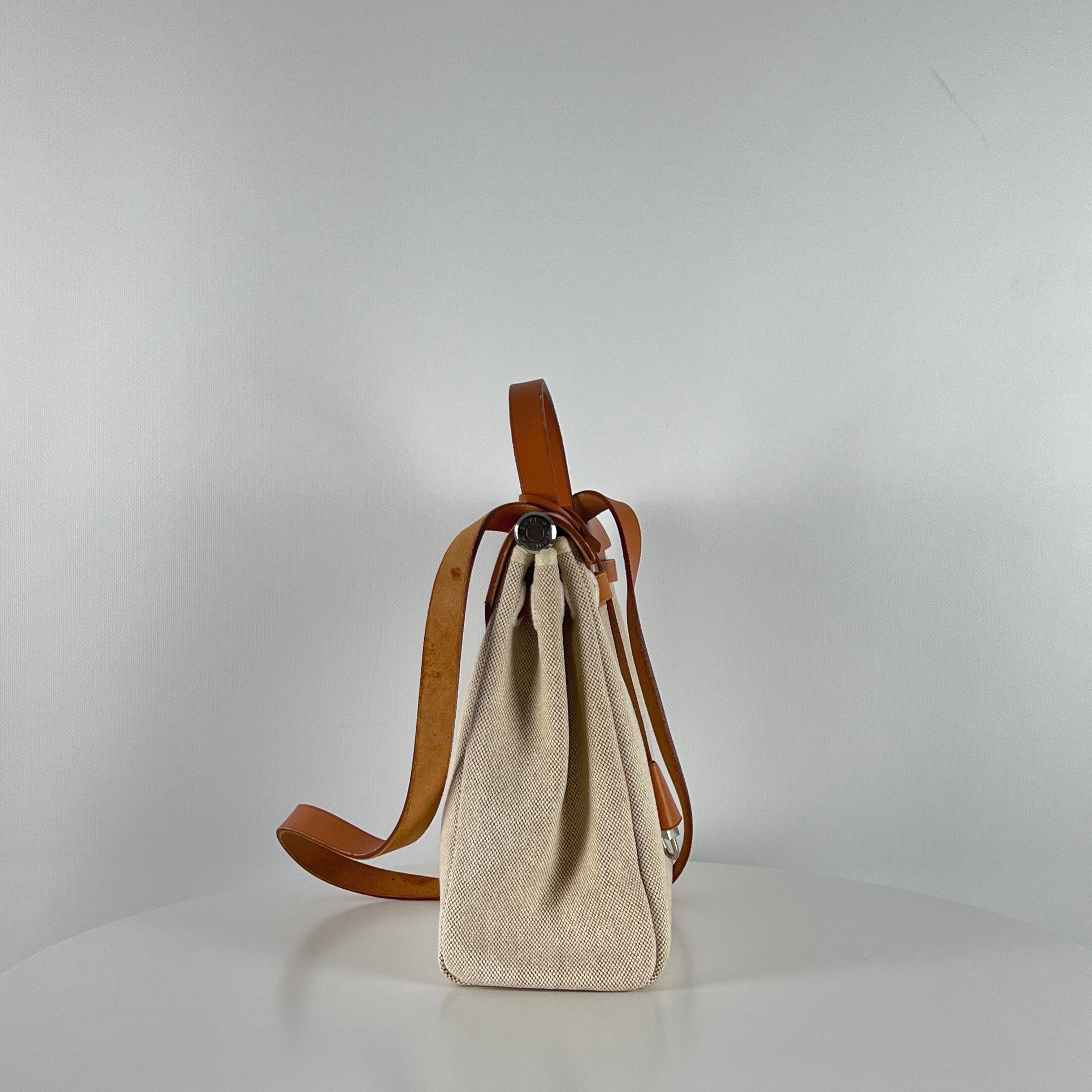 Sac à main HERMES Herbag toile et cuir marron