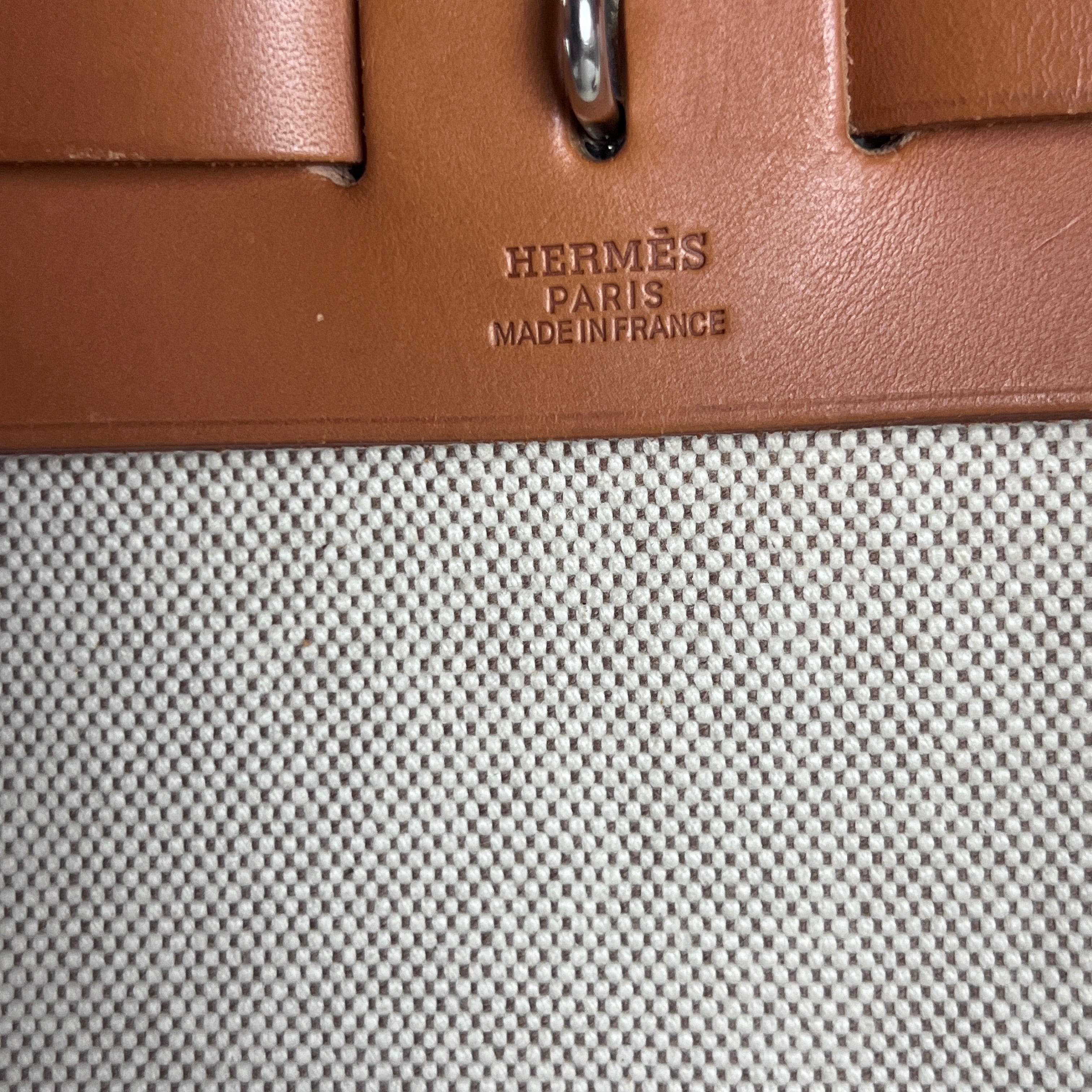 Sac à main HERMES Herbag toile et cuir marron