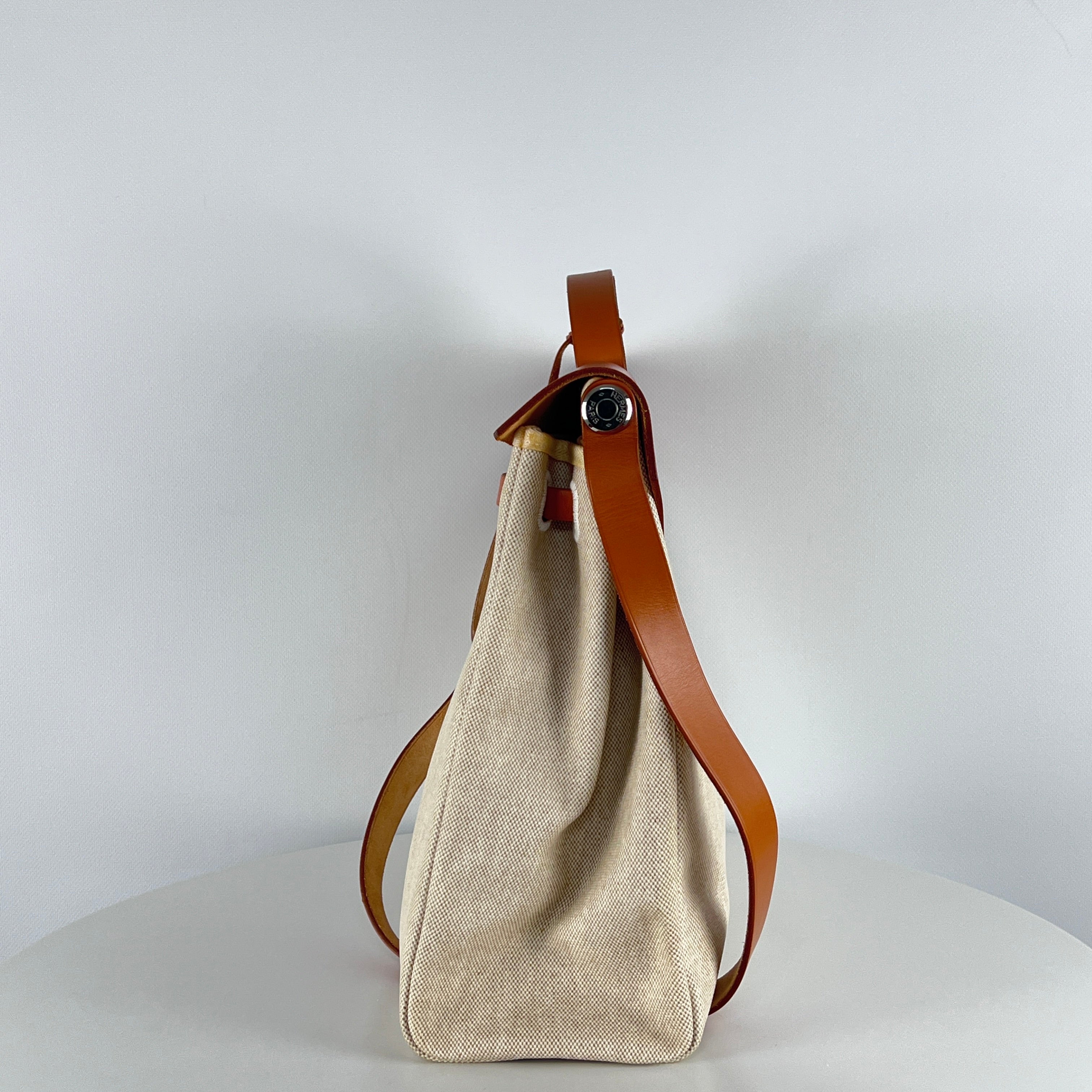 Sac à main HERMES Herbag toile et cuir marron