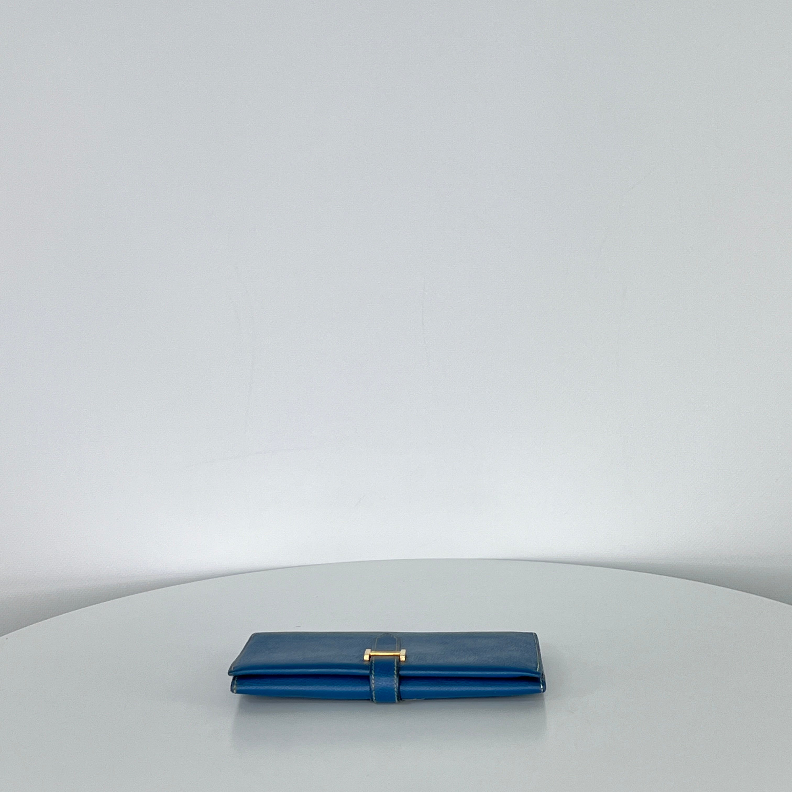 Portefeuille HERMES Wallet Bearn cuir bleu