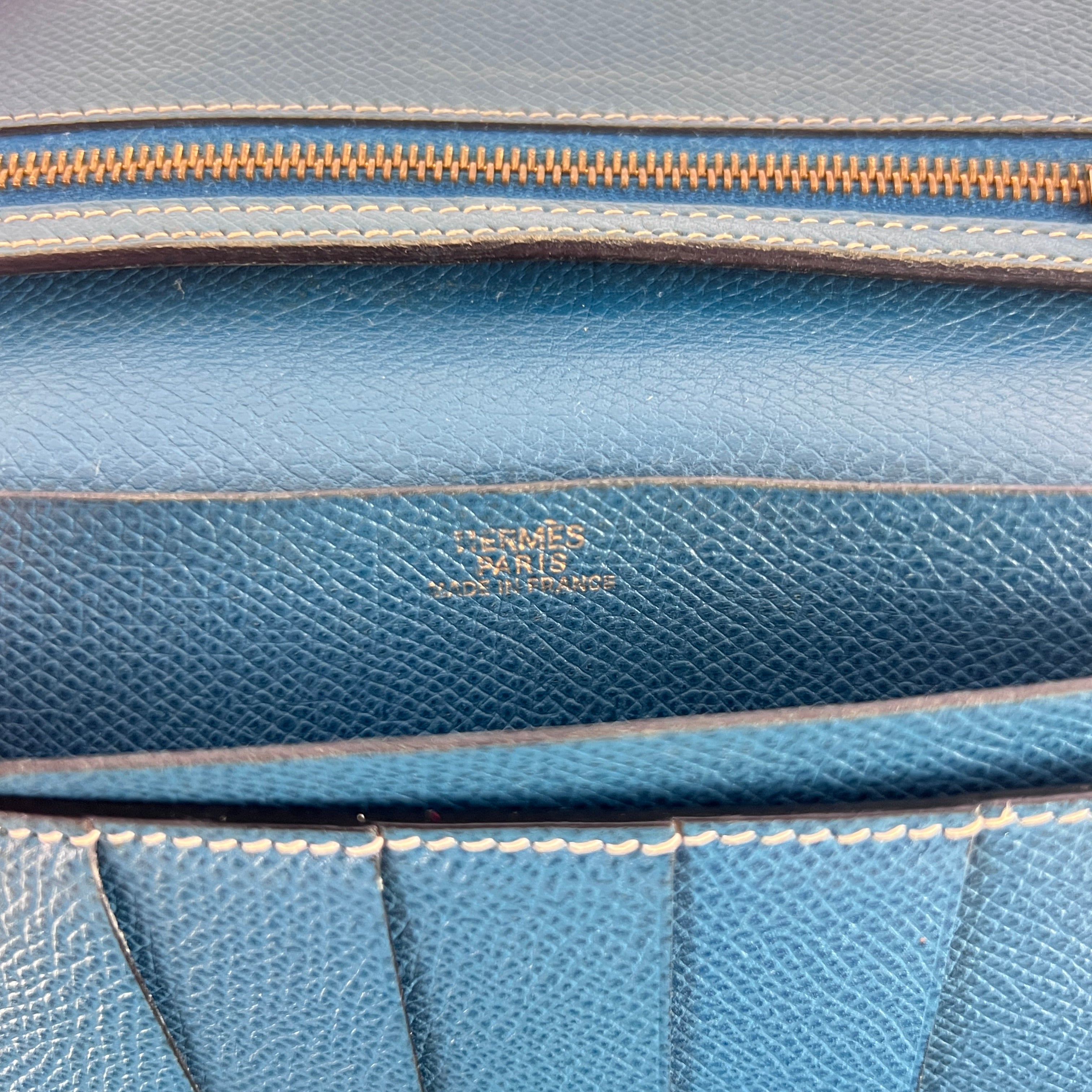 Portefeuille HERMES Wallet Bearn cuir bleu