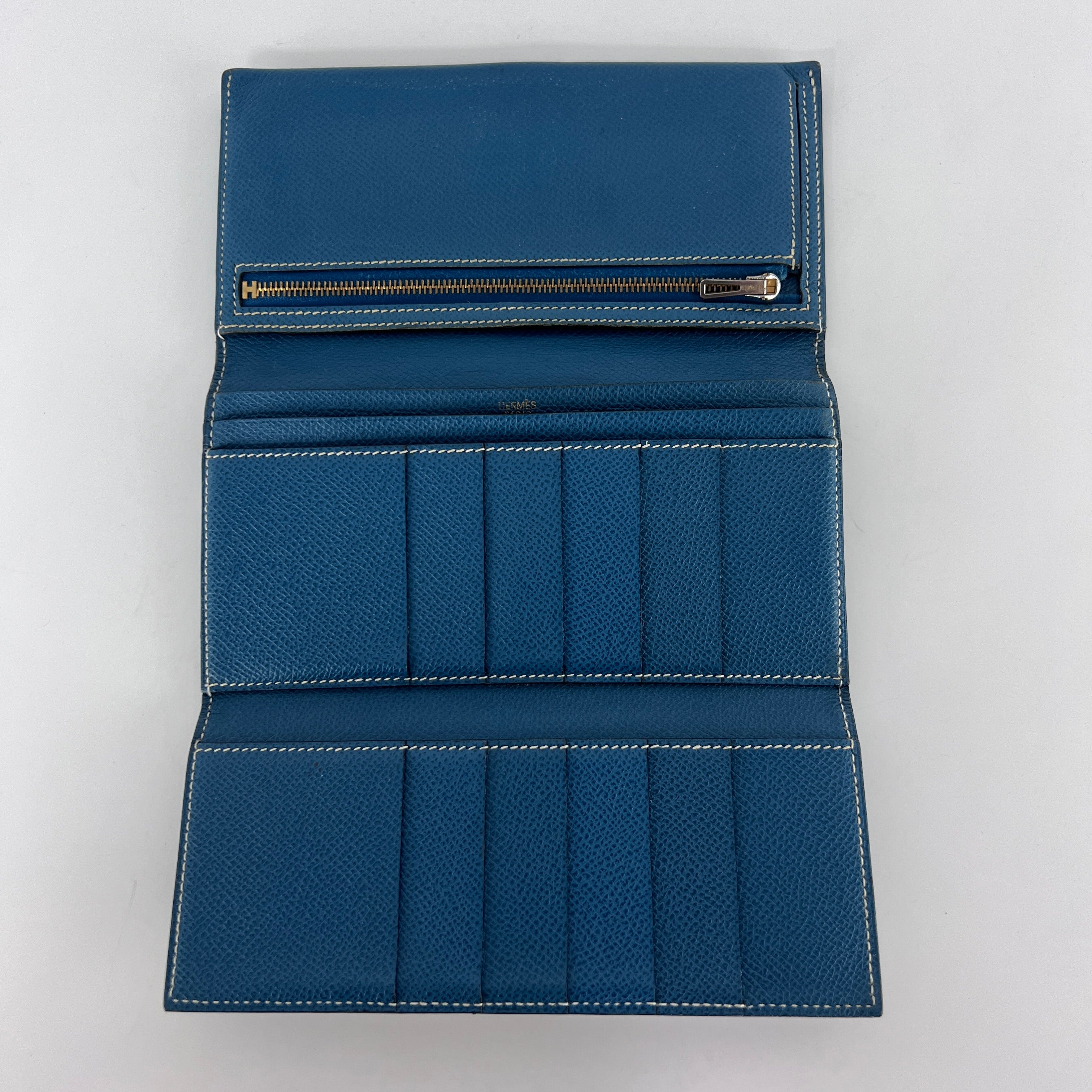 Portefeuille HERMES Wallet Bearn cuir bleu