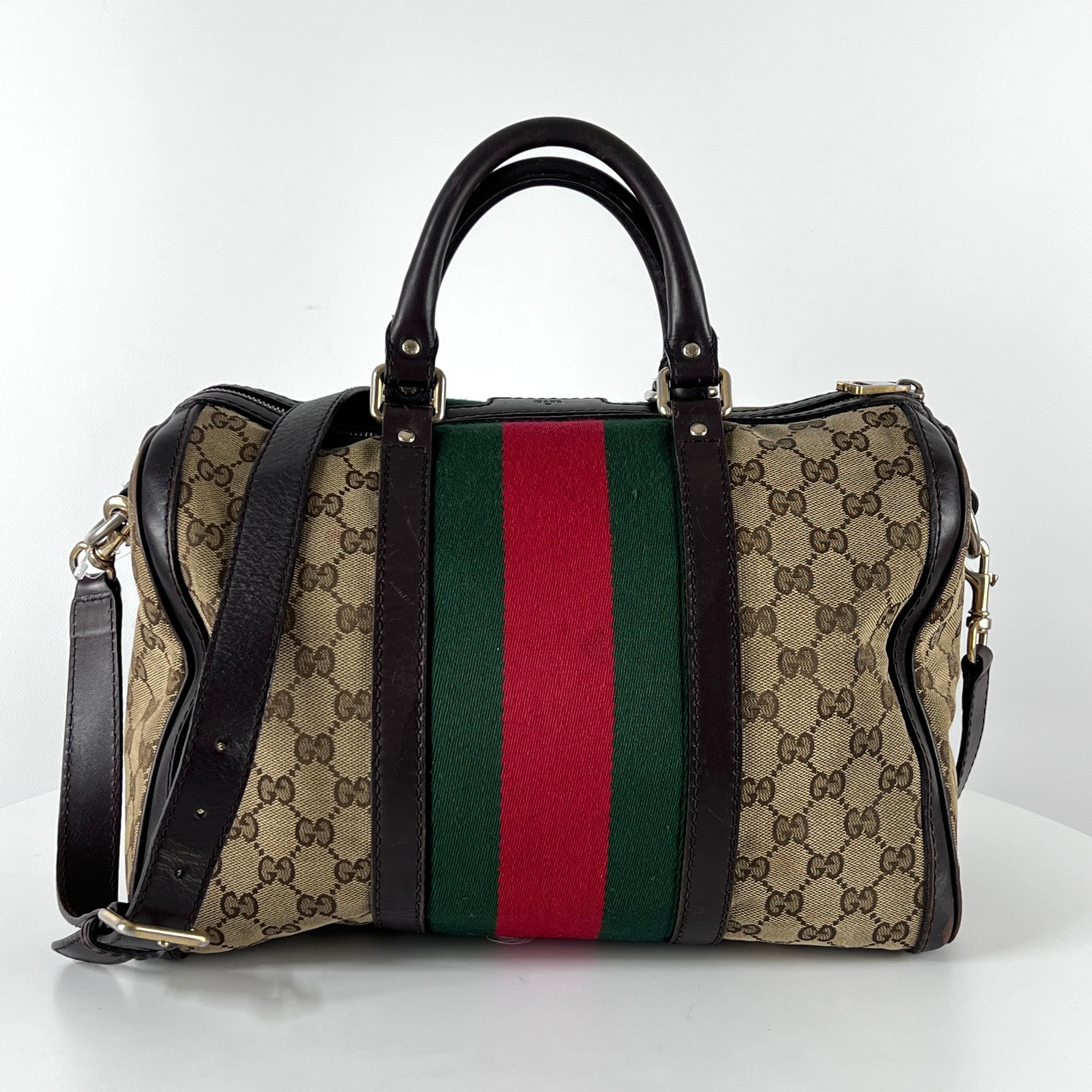 Sac à main GUCCI Boston toile et cuir marron