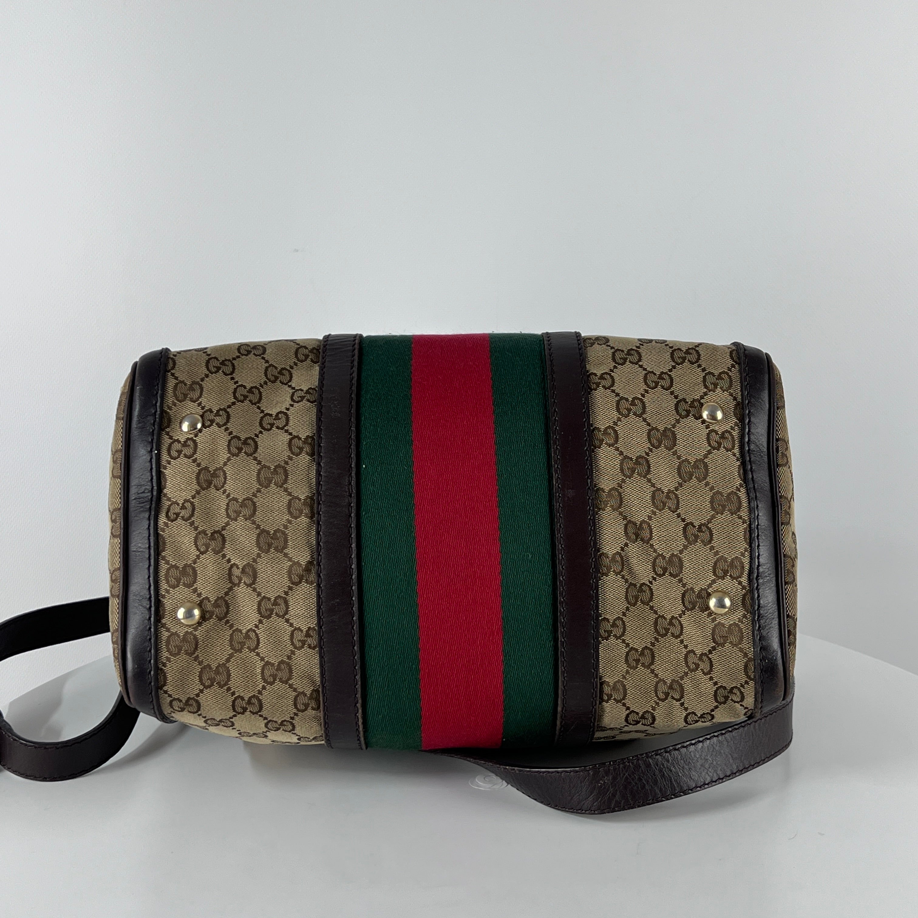 Sac à main GUCCI Boston toile et cuir marron