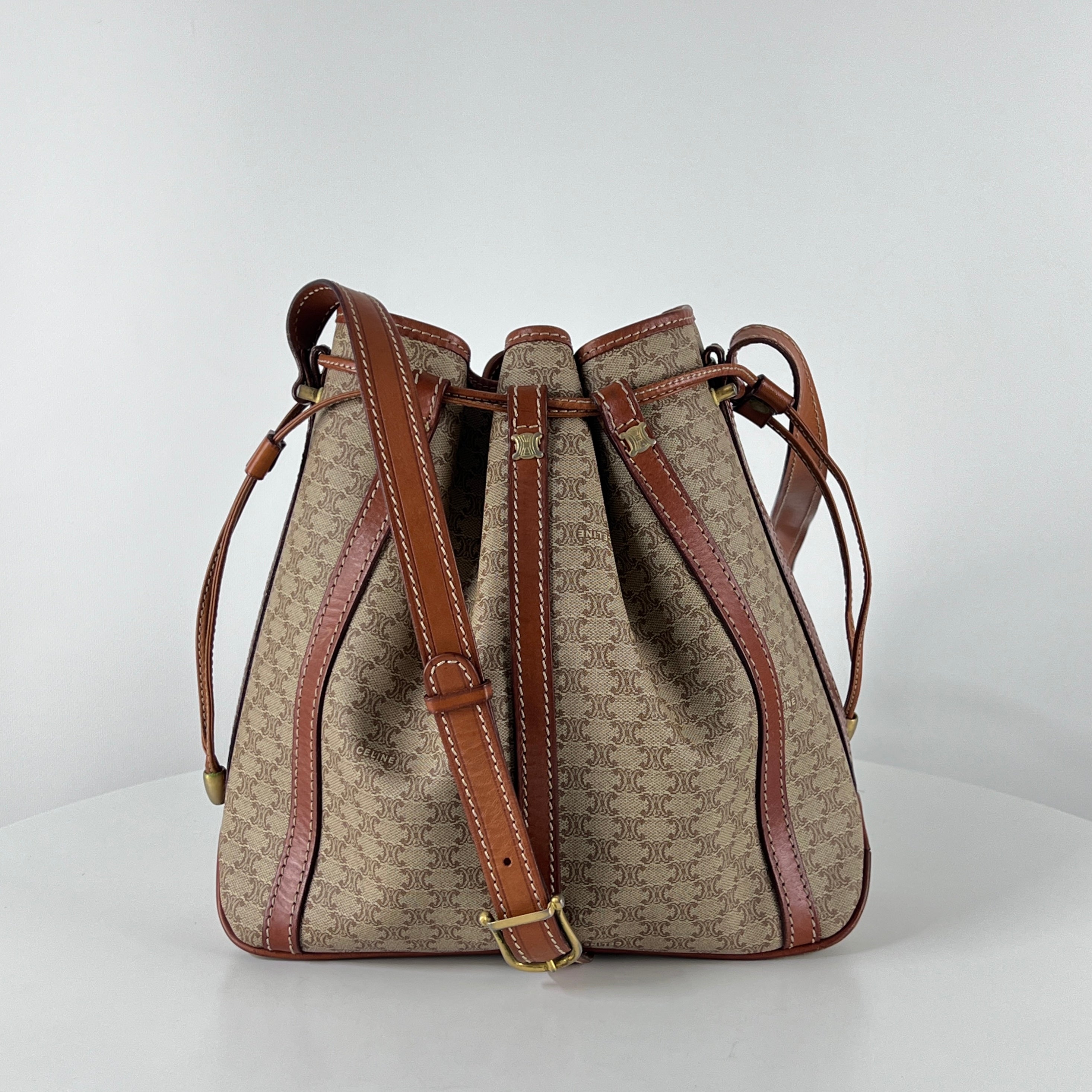 Sac à main CELINE Seau toile et cuir marron