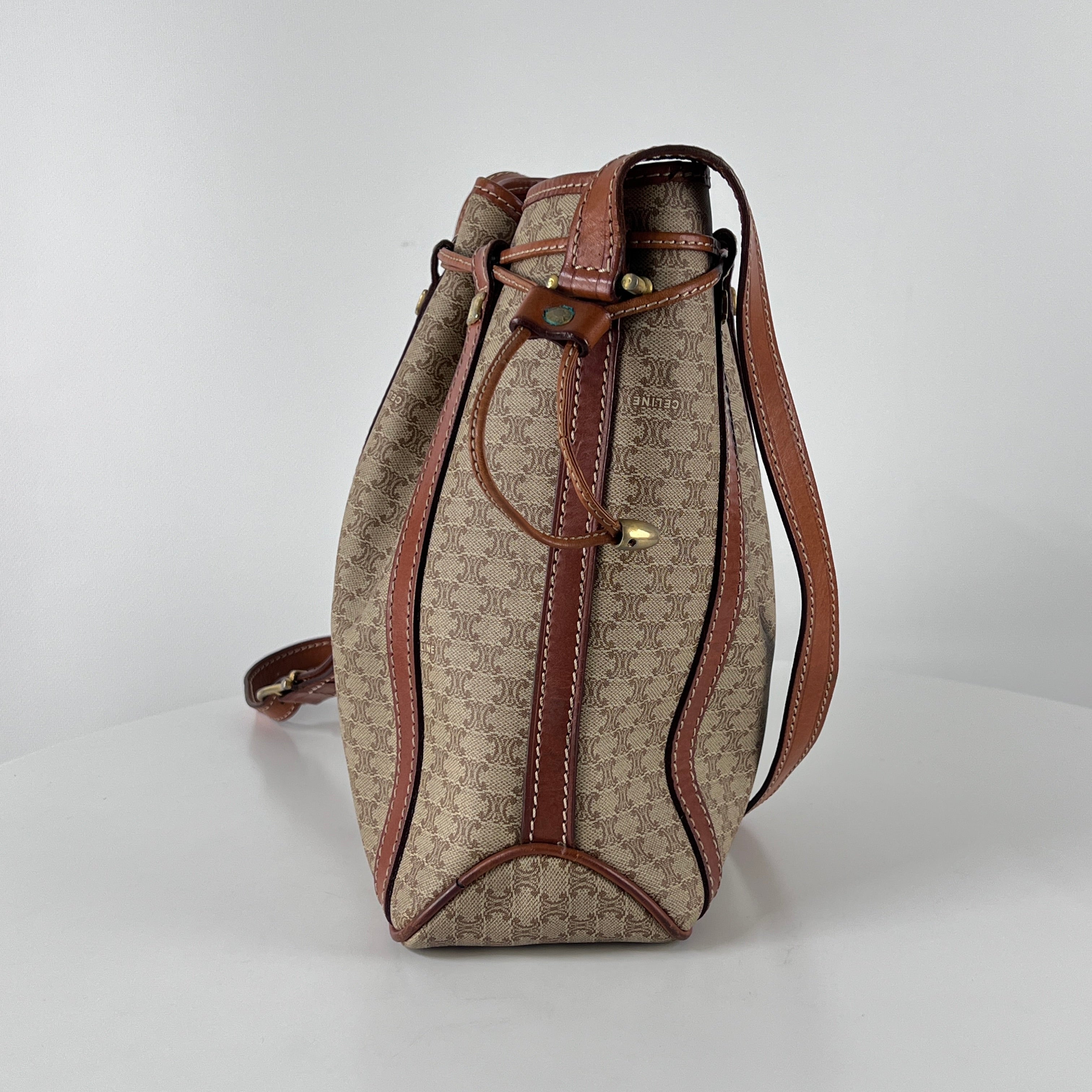Sac à main CELINE Seau toile et cuir marron