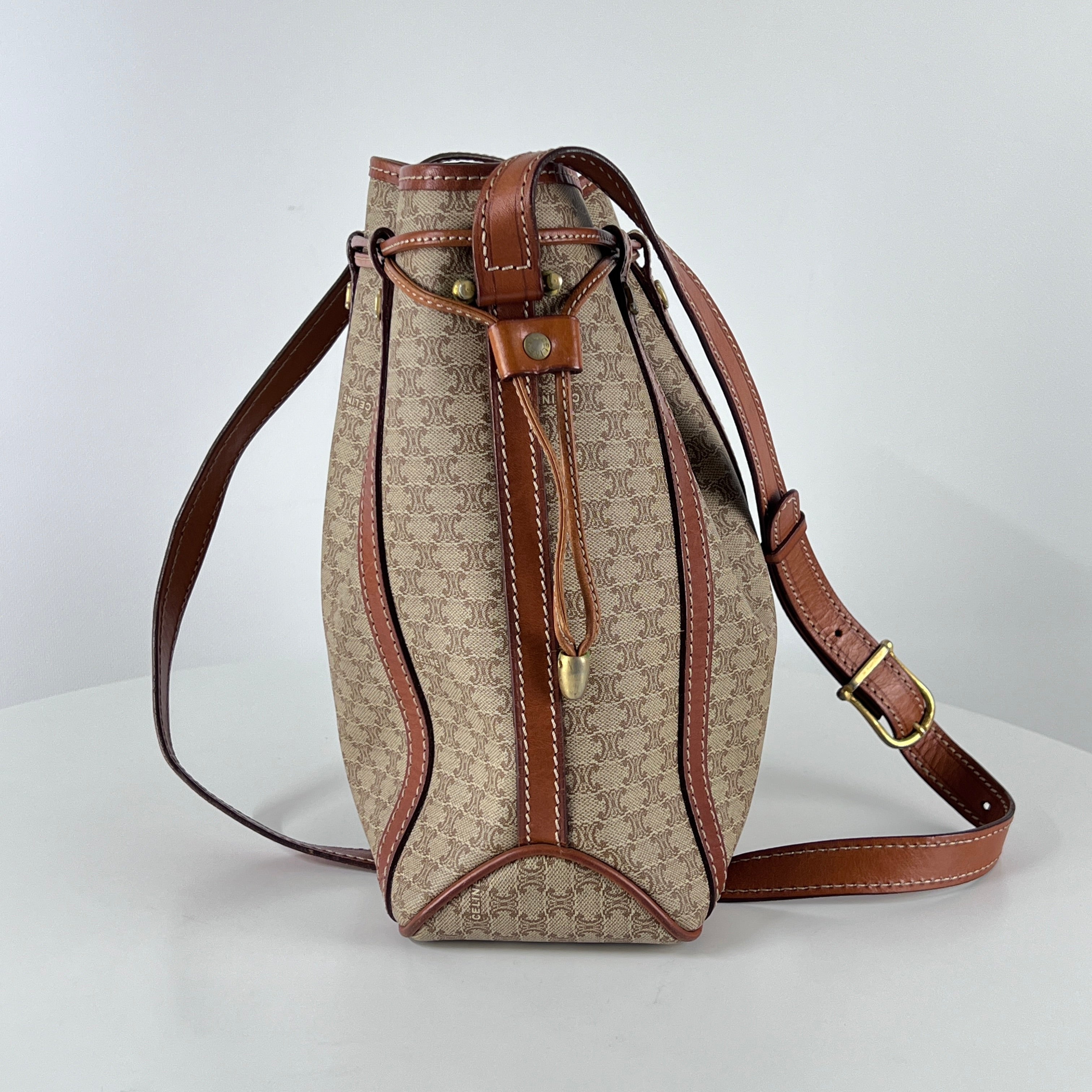 Sac à main CELINE Seau toile et cuir marron