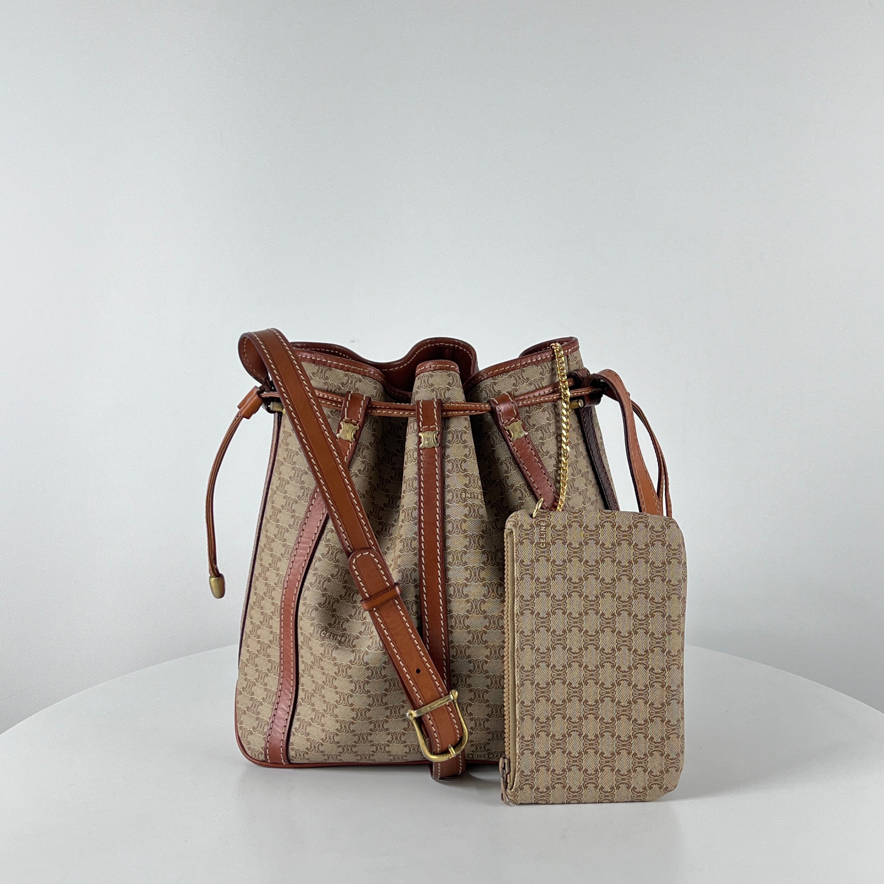 Sac à main CELINE Seau toile et cuir marron