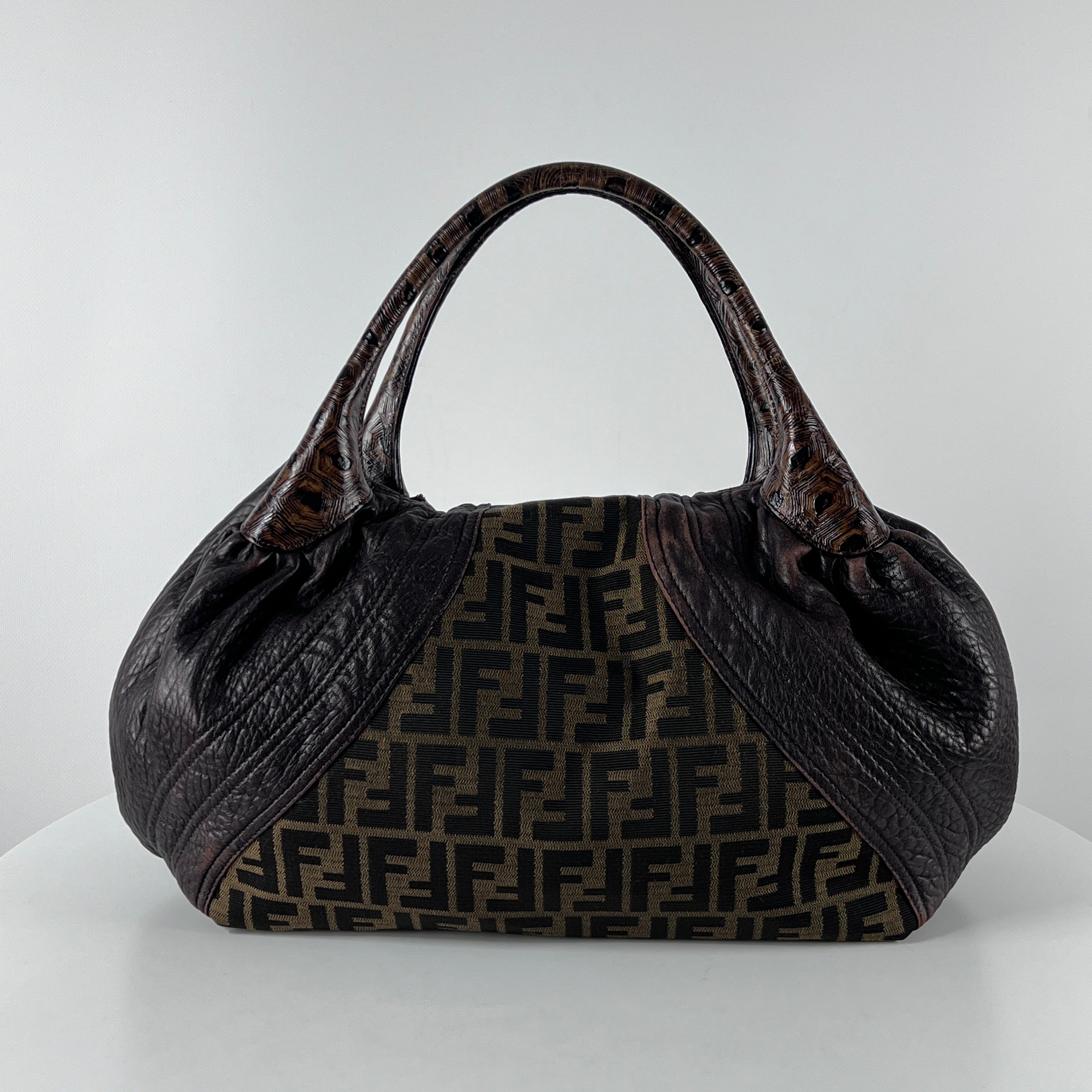 Sac à main FENDI Zucca Spy toile et cuir marron