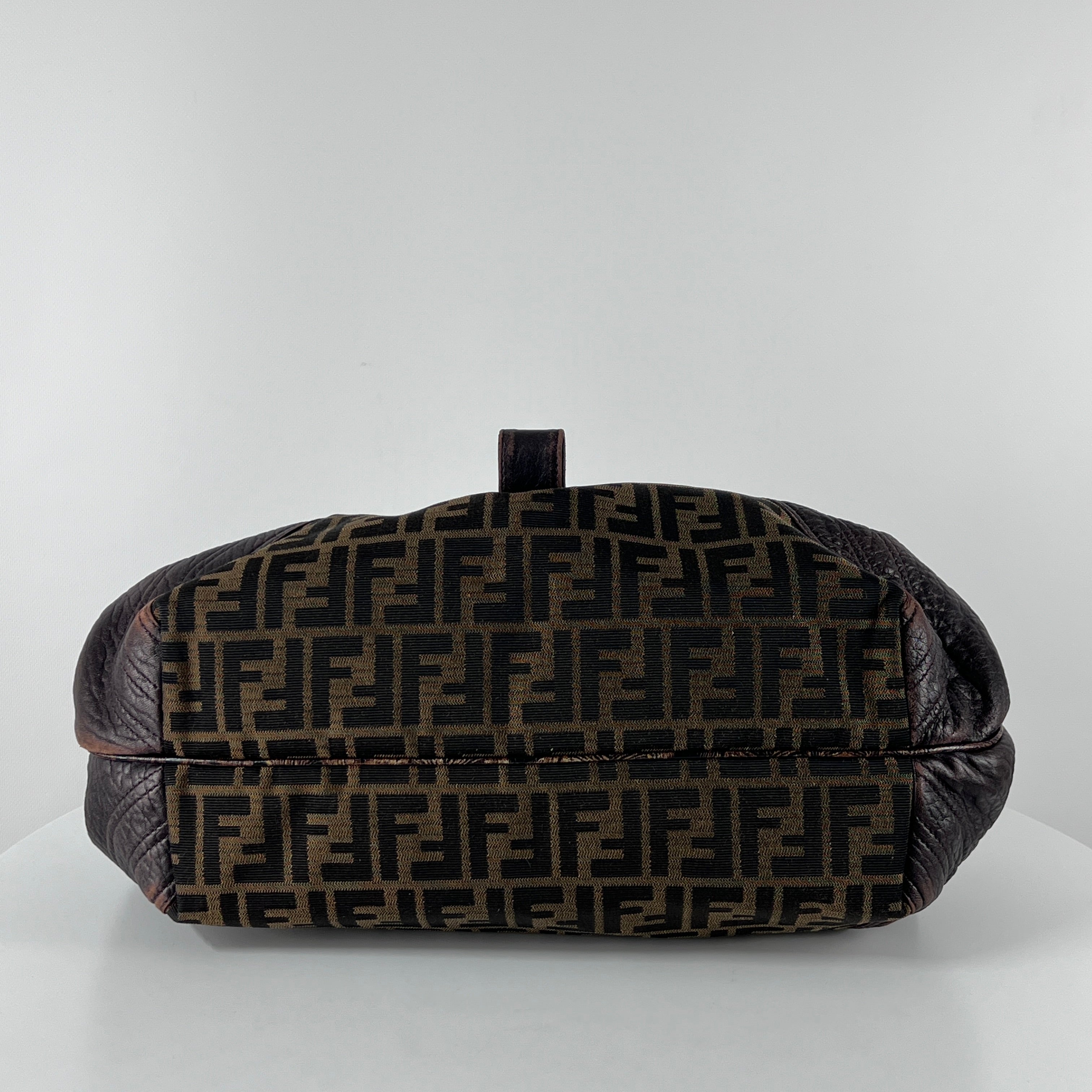 Sac à main FENDI Zucca Spy toile et cuir marron
