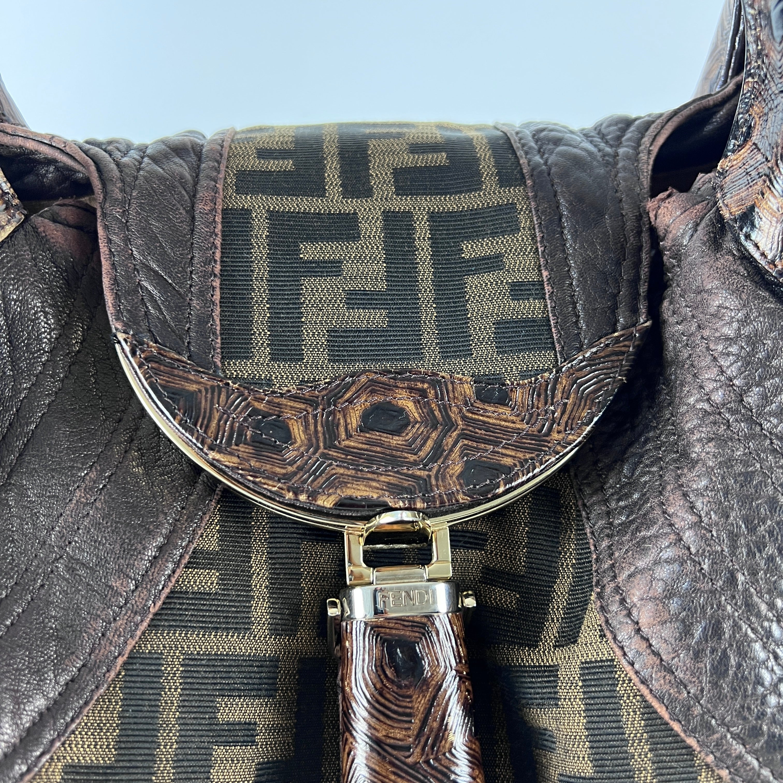 Sac à main FENDI Zucca Spy toile et cuir marron