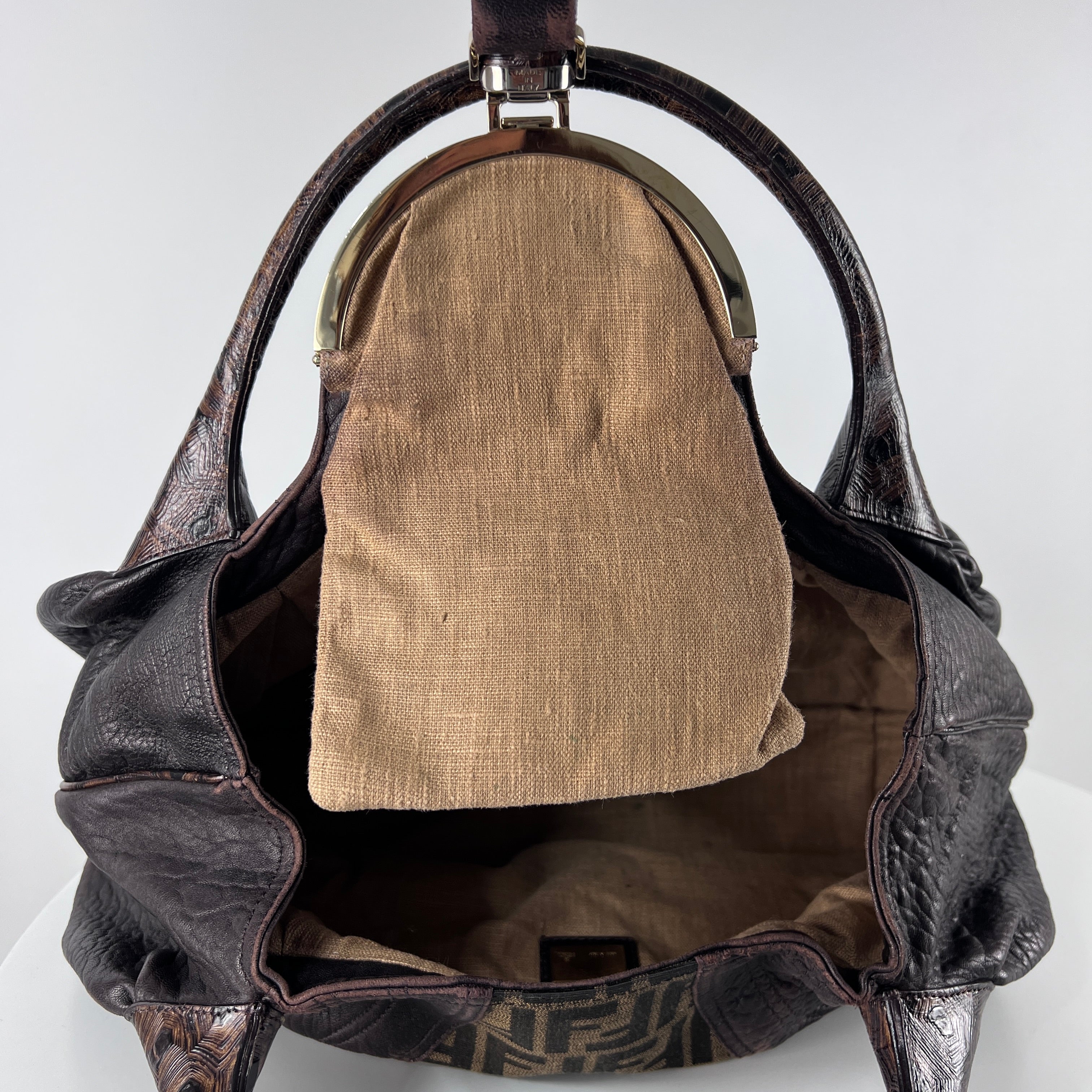 Sac à main FENDI Zucca Spy toile et cuir marron
