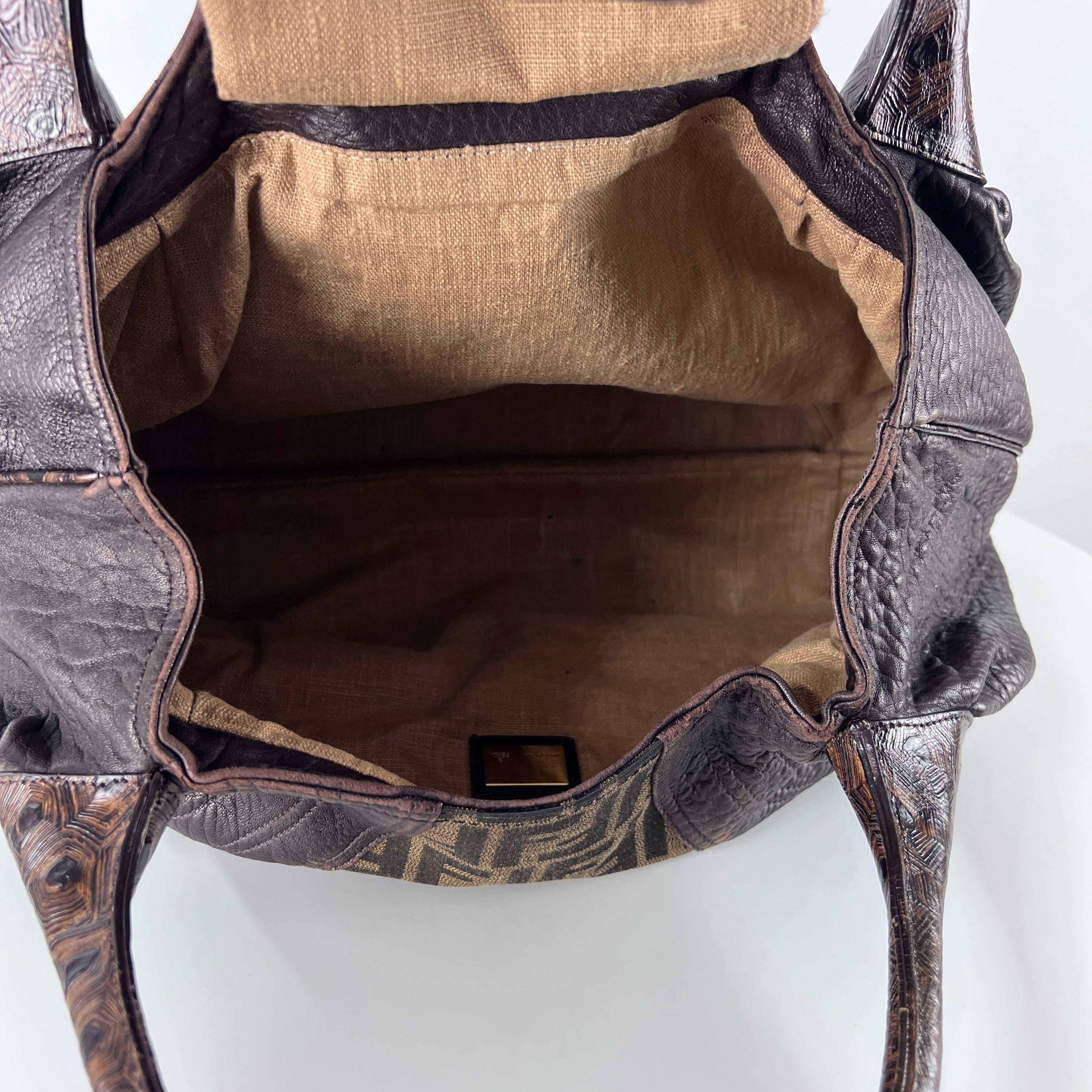 Sac à main FENDI Zucca Spy toile et cuir marron