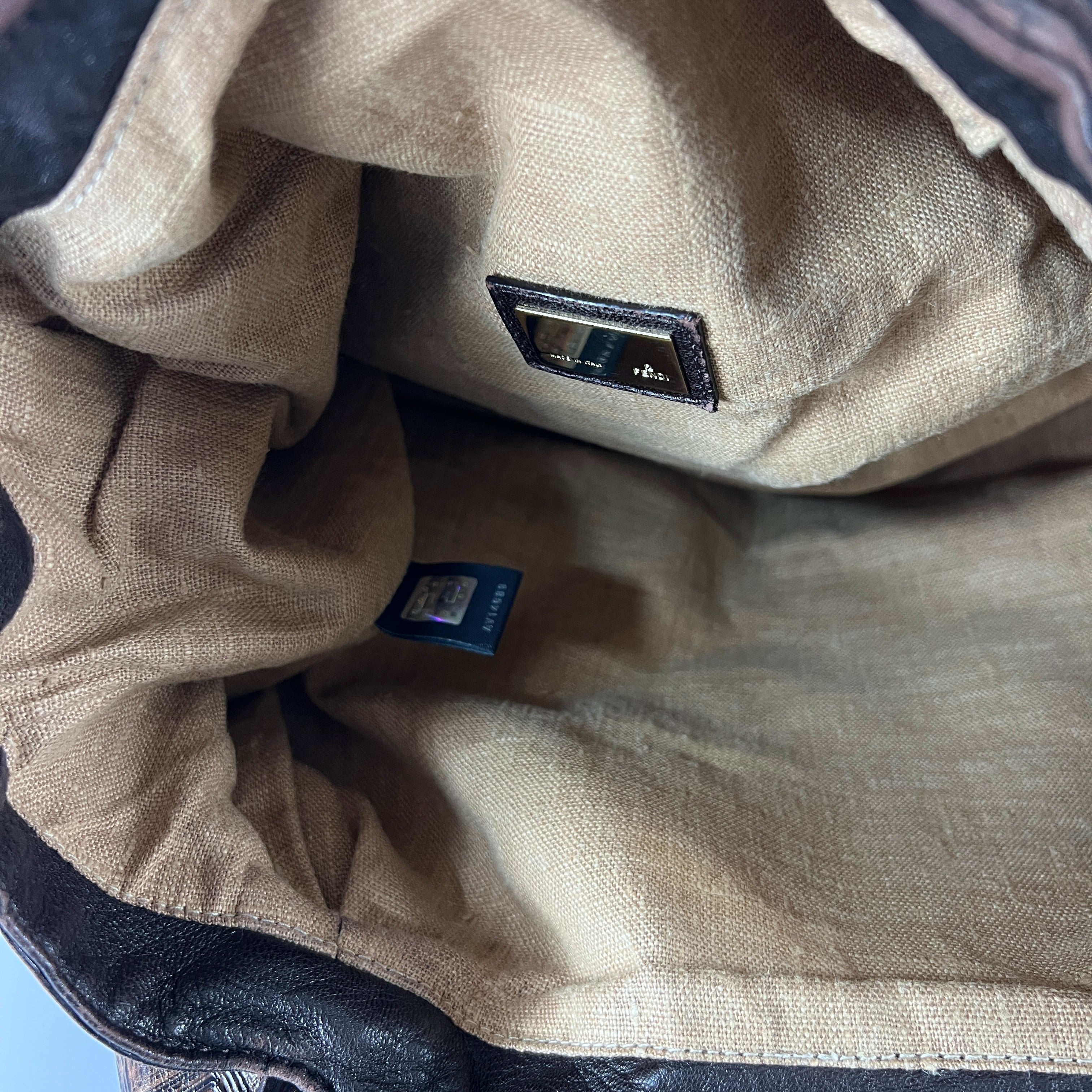Sac à main FENDI Zucca Spy toile et cuir marron