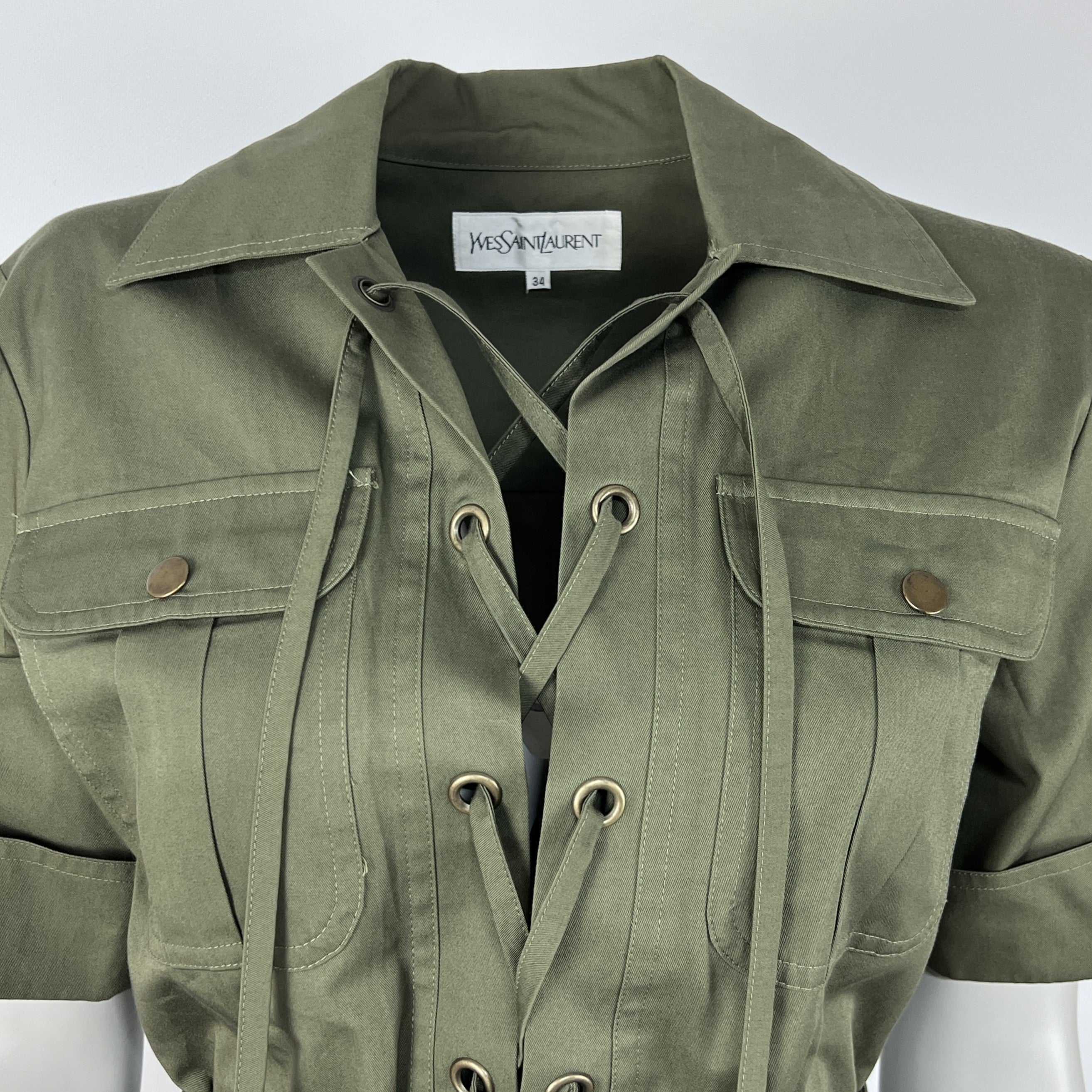 Robe SAINT LAURENT Saharienne XS Coton Vert