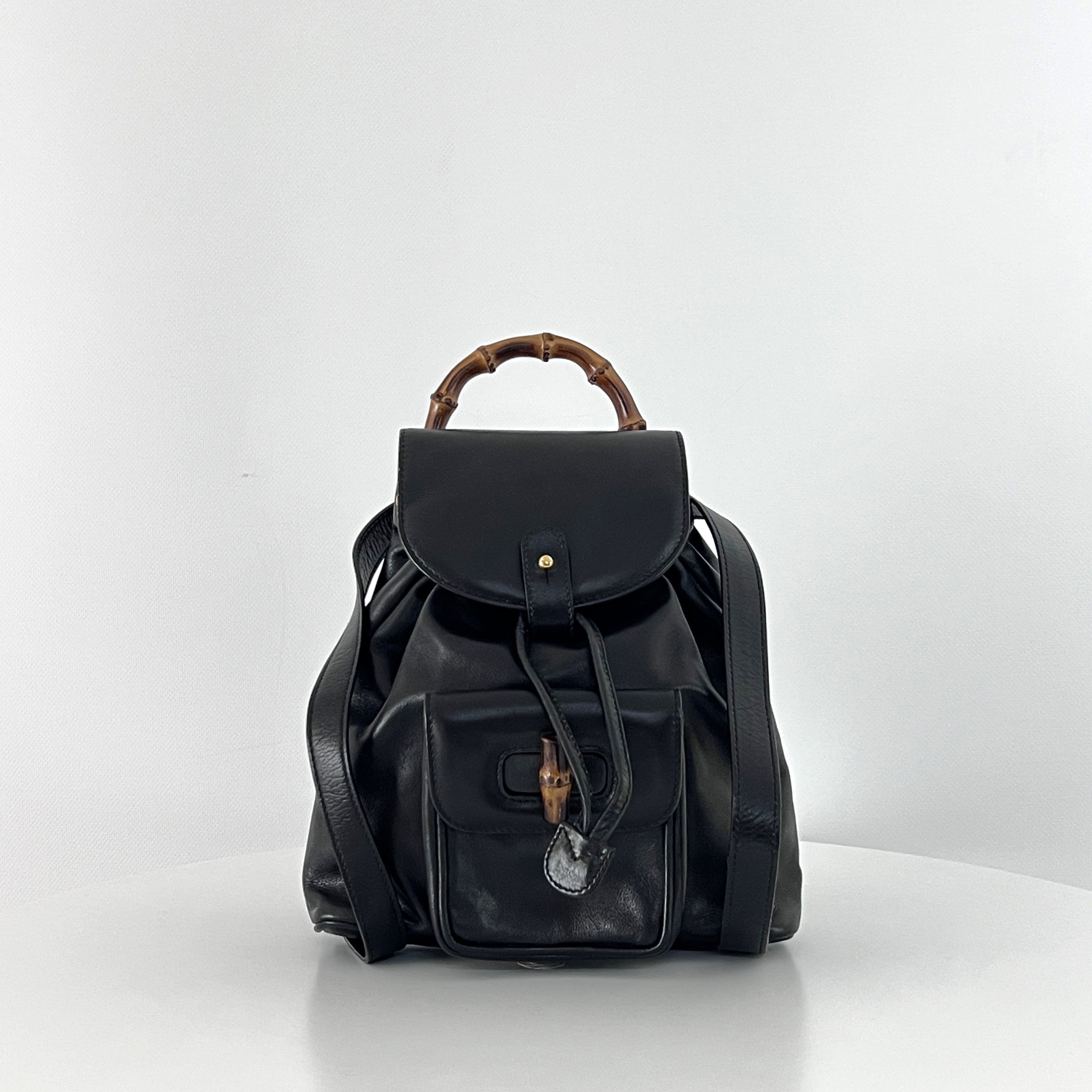 Sac à main GUCCI Bamboo Backpack cuir noir