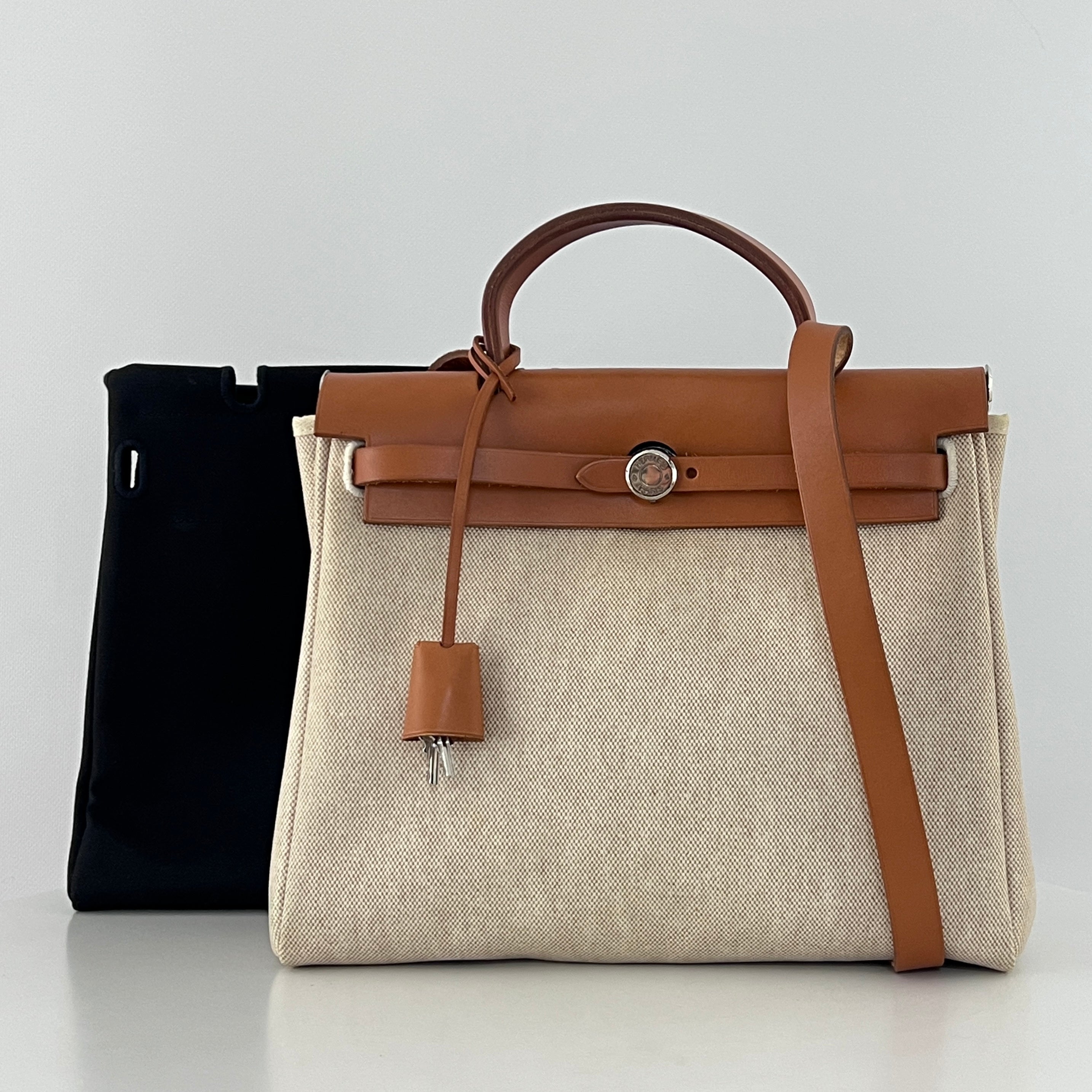 Sac à main HERMES Herbag toile et cuir marron