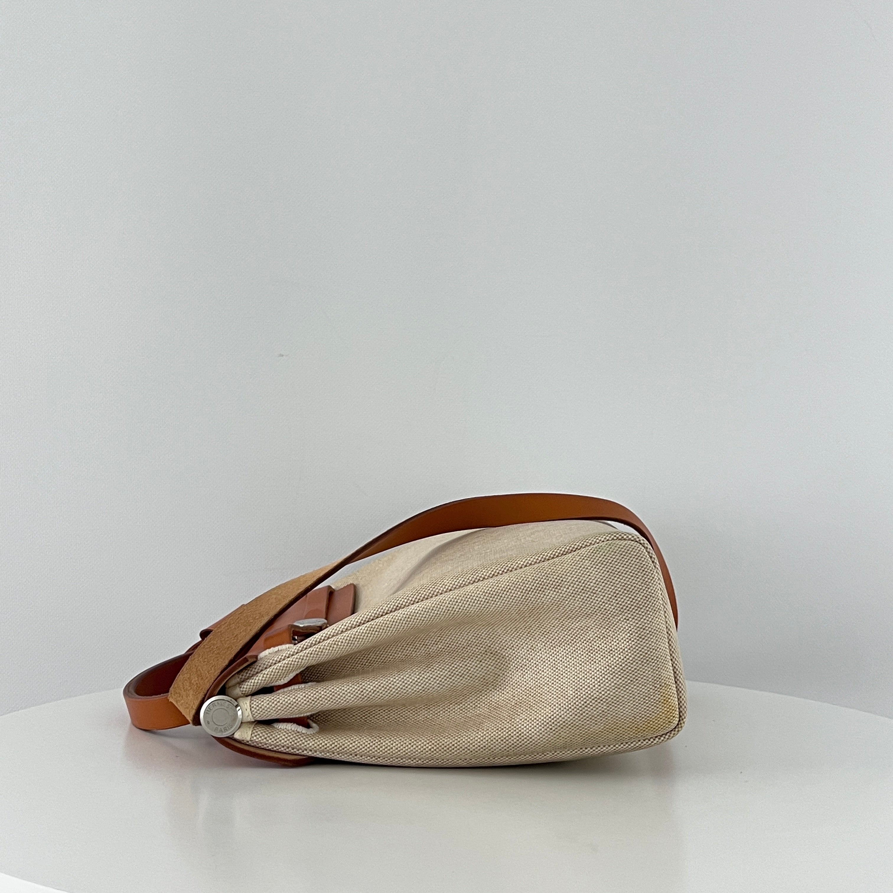 Sac à main HERMES Herbag toile et cuir marron