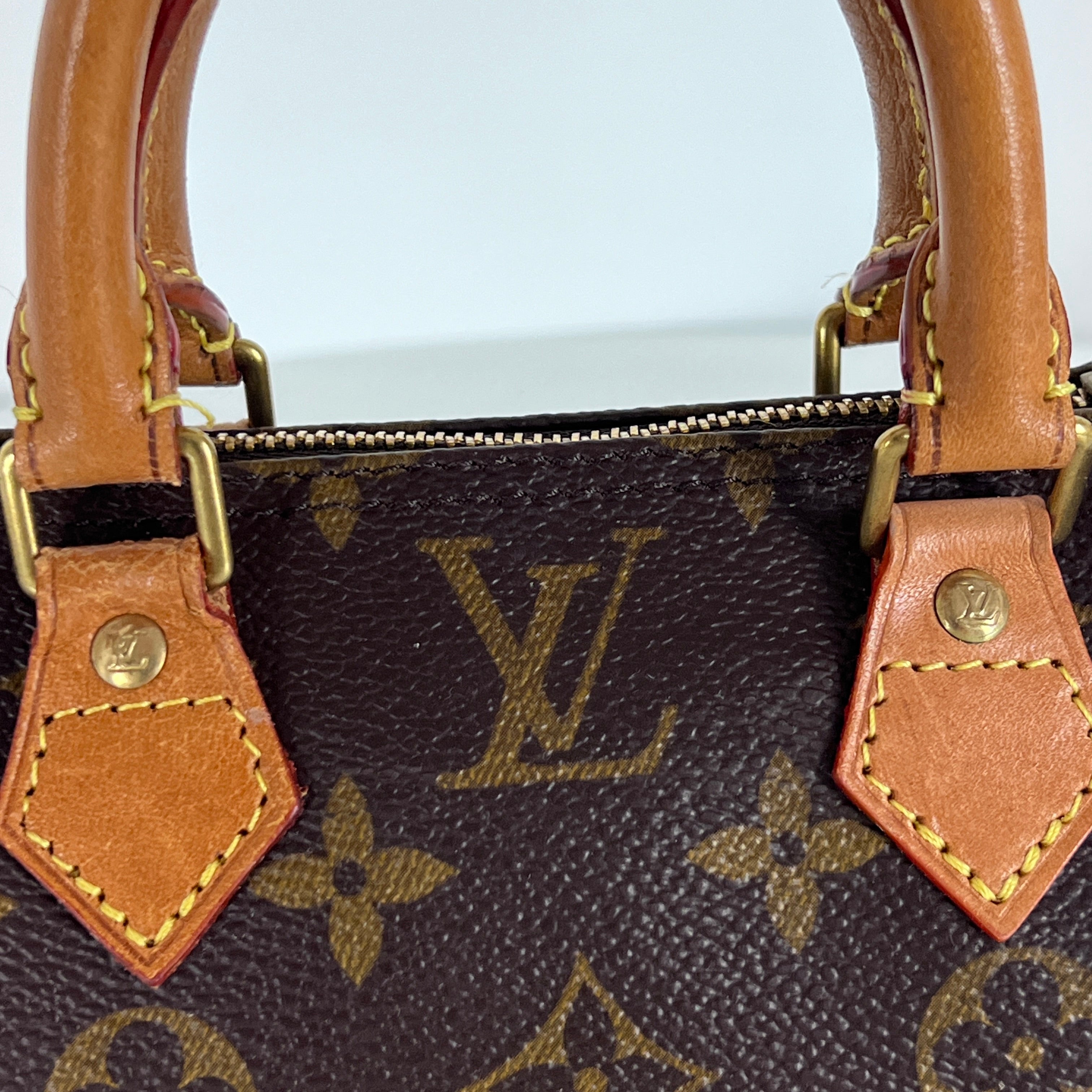Sac à main LOUIS VUITTON Nano Speedy toile et cuir marron