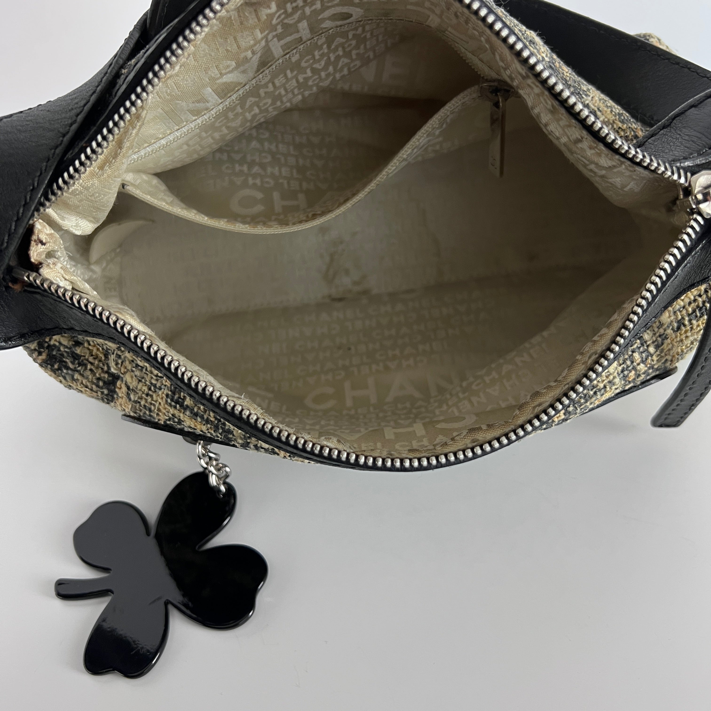 Sac à main CHANEL Hobo Tweed Small tweed et cuir noir