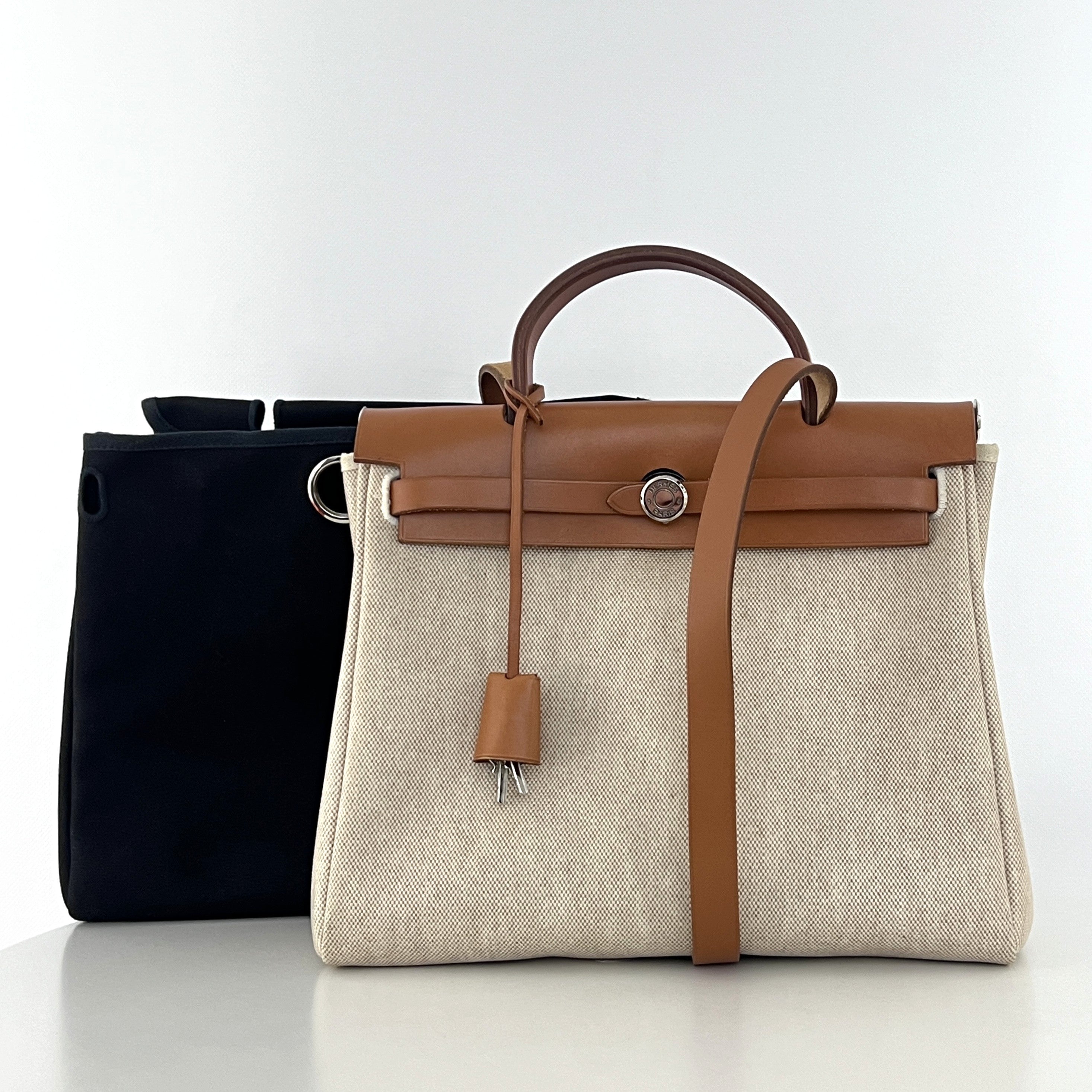 Sac à main HERMÈS Herbag 31 toile et cuir marron