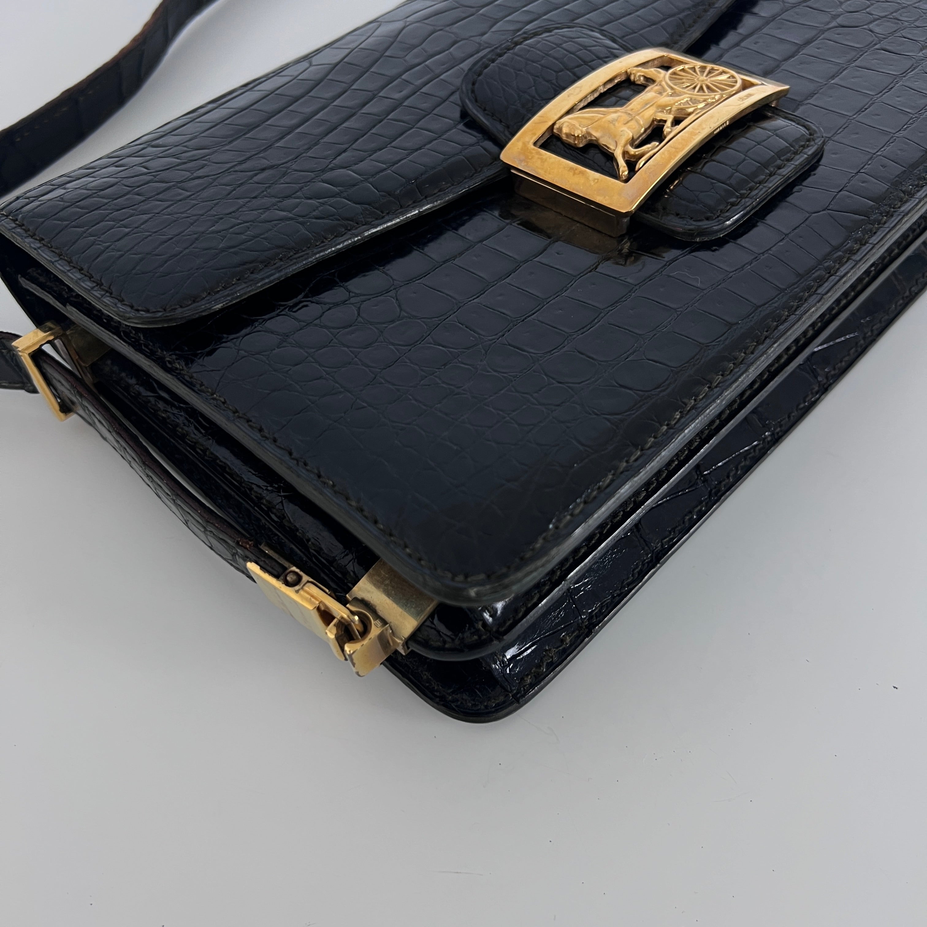 CELINE Triomphe black crocodile handbag