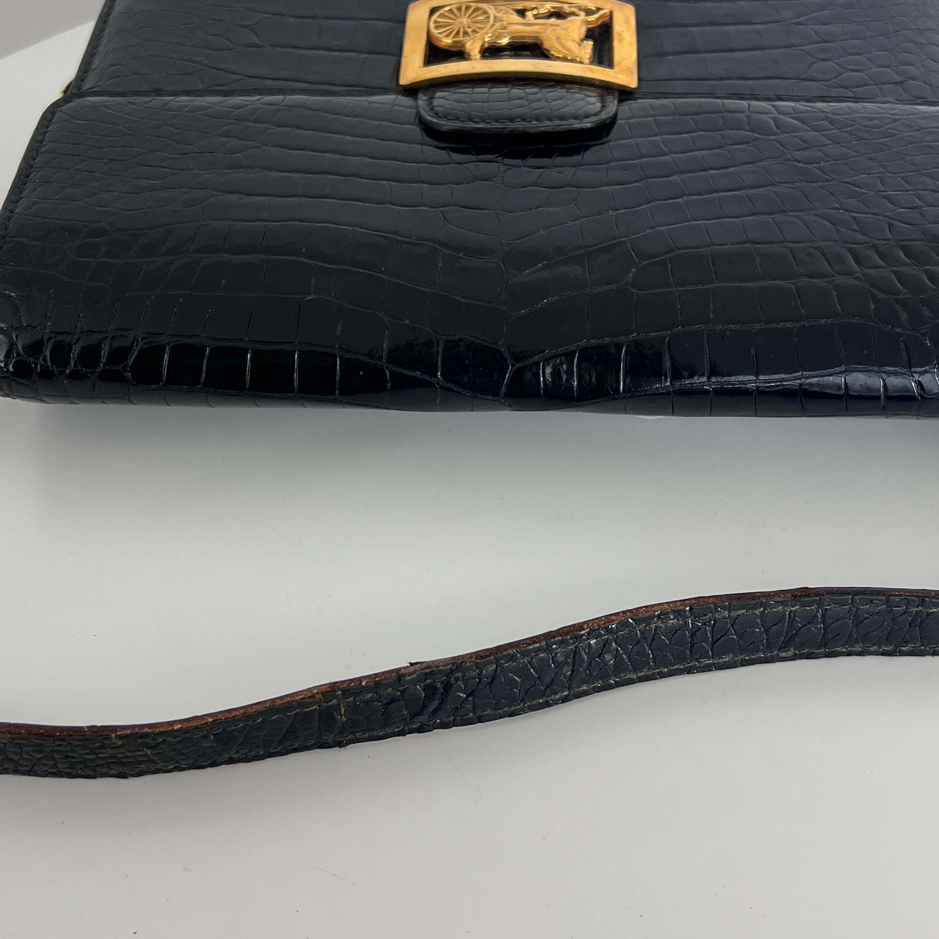 CELINE Triomphe black crocodile handbag