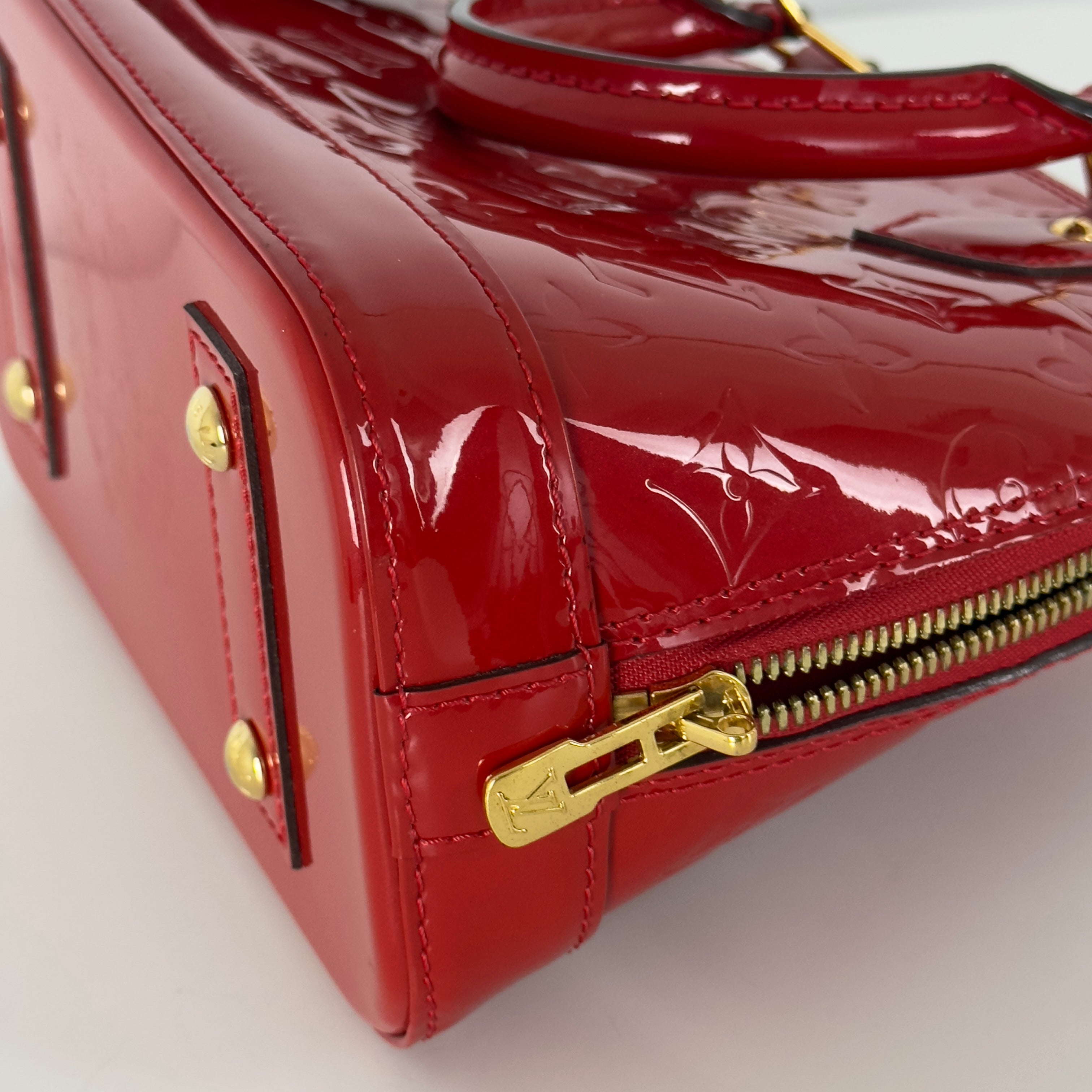 LOUIS VUITTON Alma BB Shoulder Bag Red Patent Leather